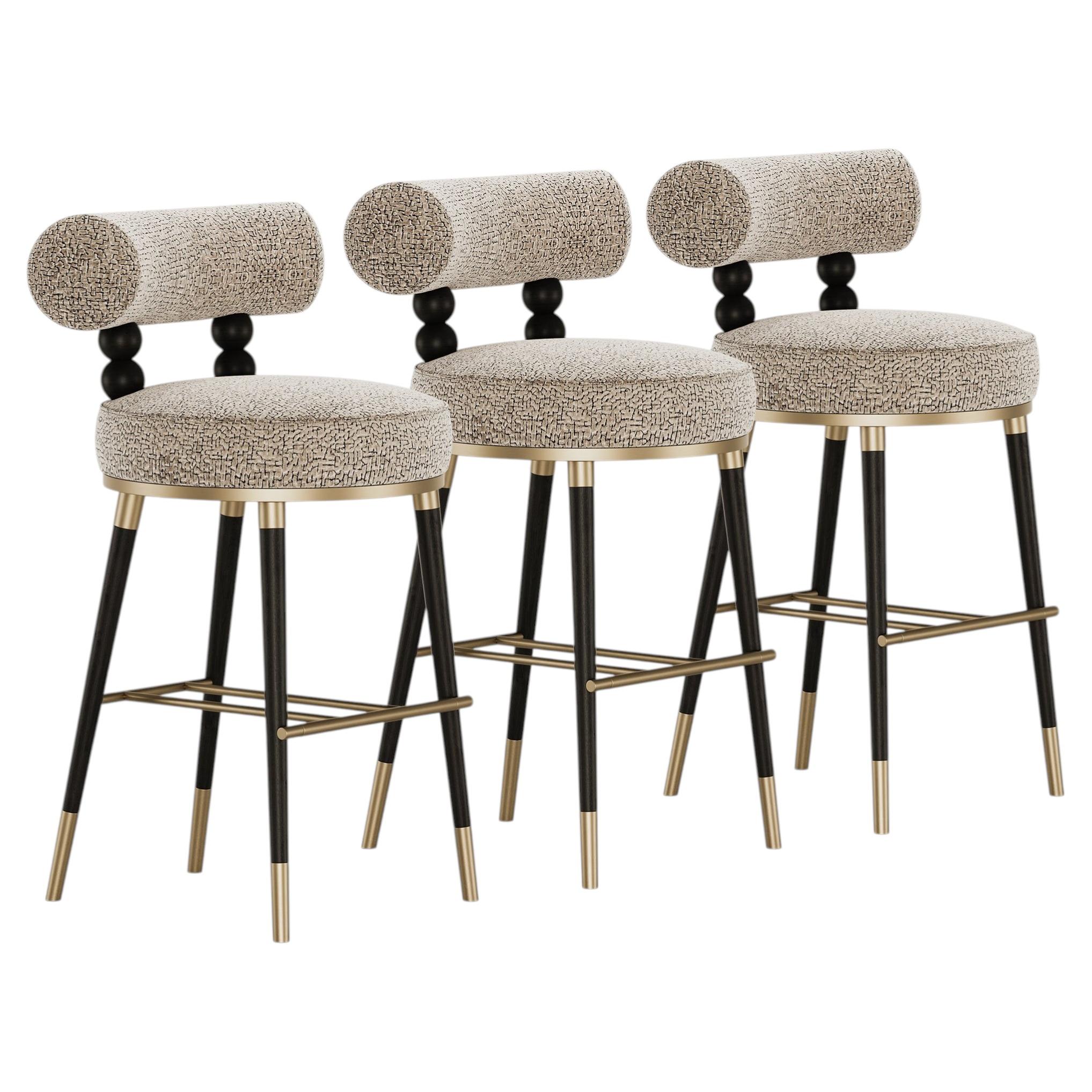Set of 3 Mid-Century Aretha Bar Stool in Black Stain Ashwood by Mavo Atelier