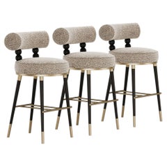 Set of 3 Mid-Century Aretha Bar Stool in Black Stain Ashwood by Mavo Atelier