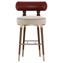 Set de 3 taburetes de bar Aretha de mediados de siglo en cuero y madera de nogal by Mavo Atelier