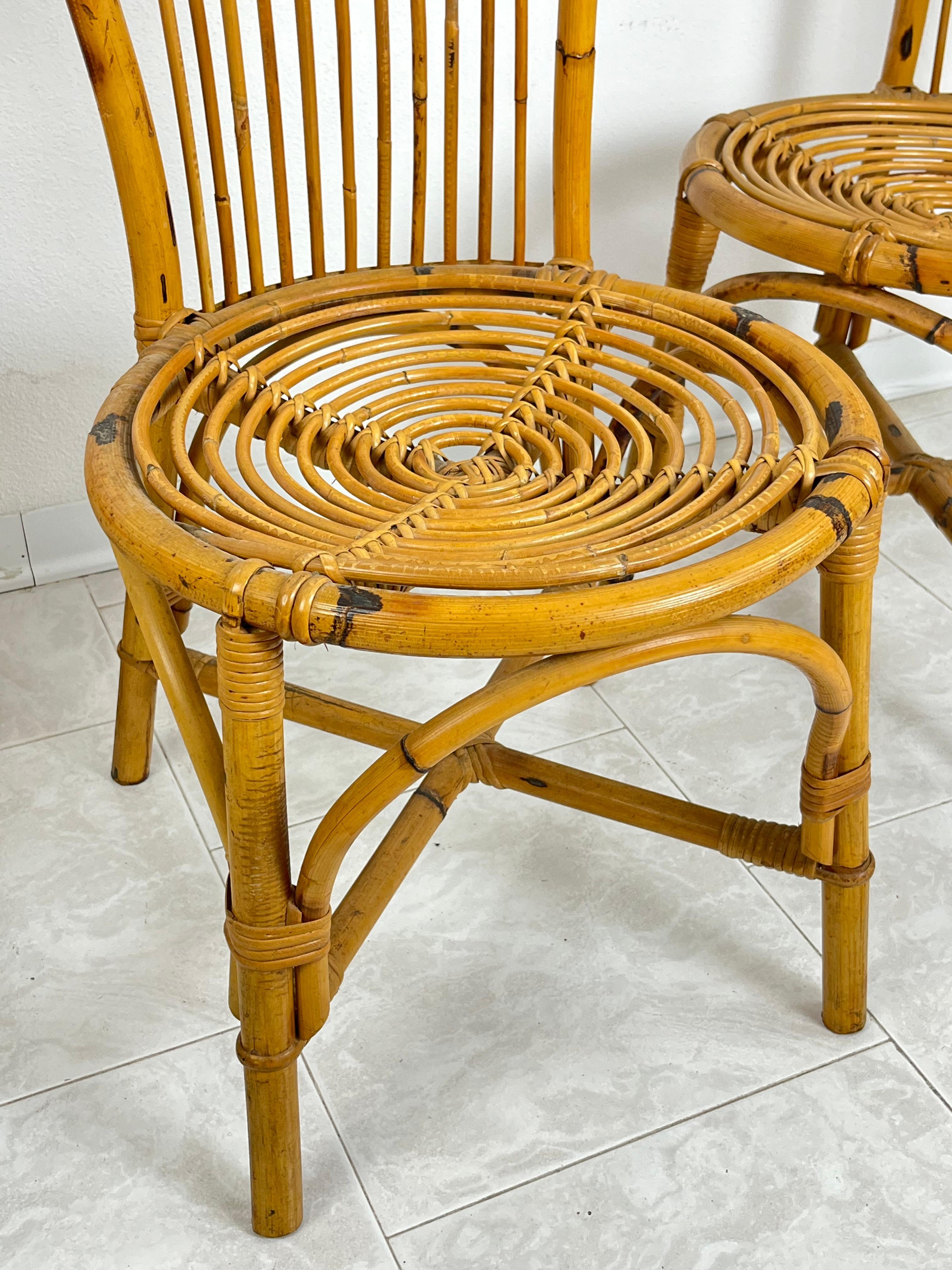3er-Set Mid-Century-Bambus  Stühle mit Fächerrückenlehnen, italienisches Design  1950s im Angebot 1
