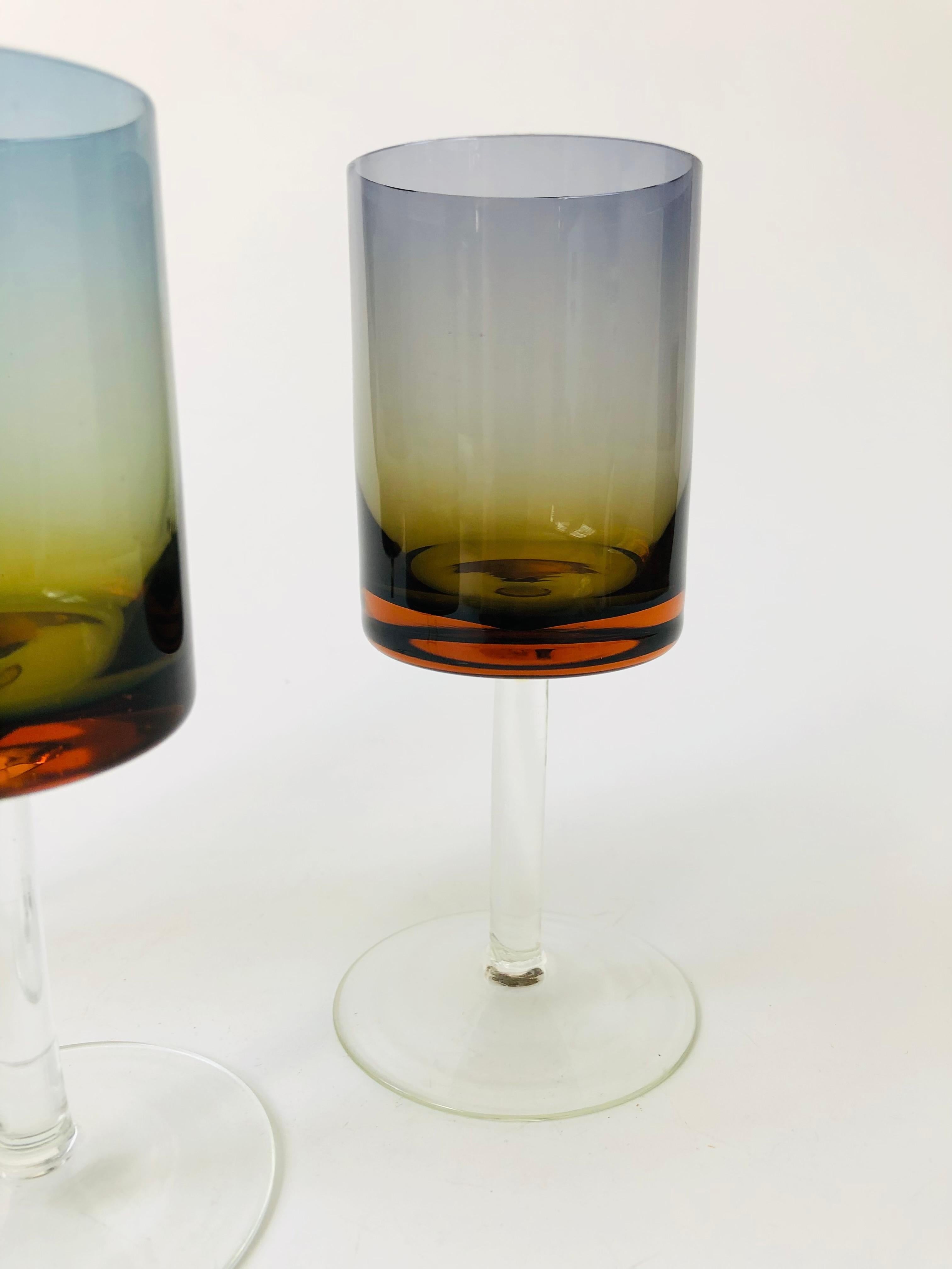 Set of 3 Mid Century Blue Amberina Glasses In Good Condition For Sale In Vallejo, CA
