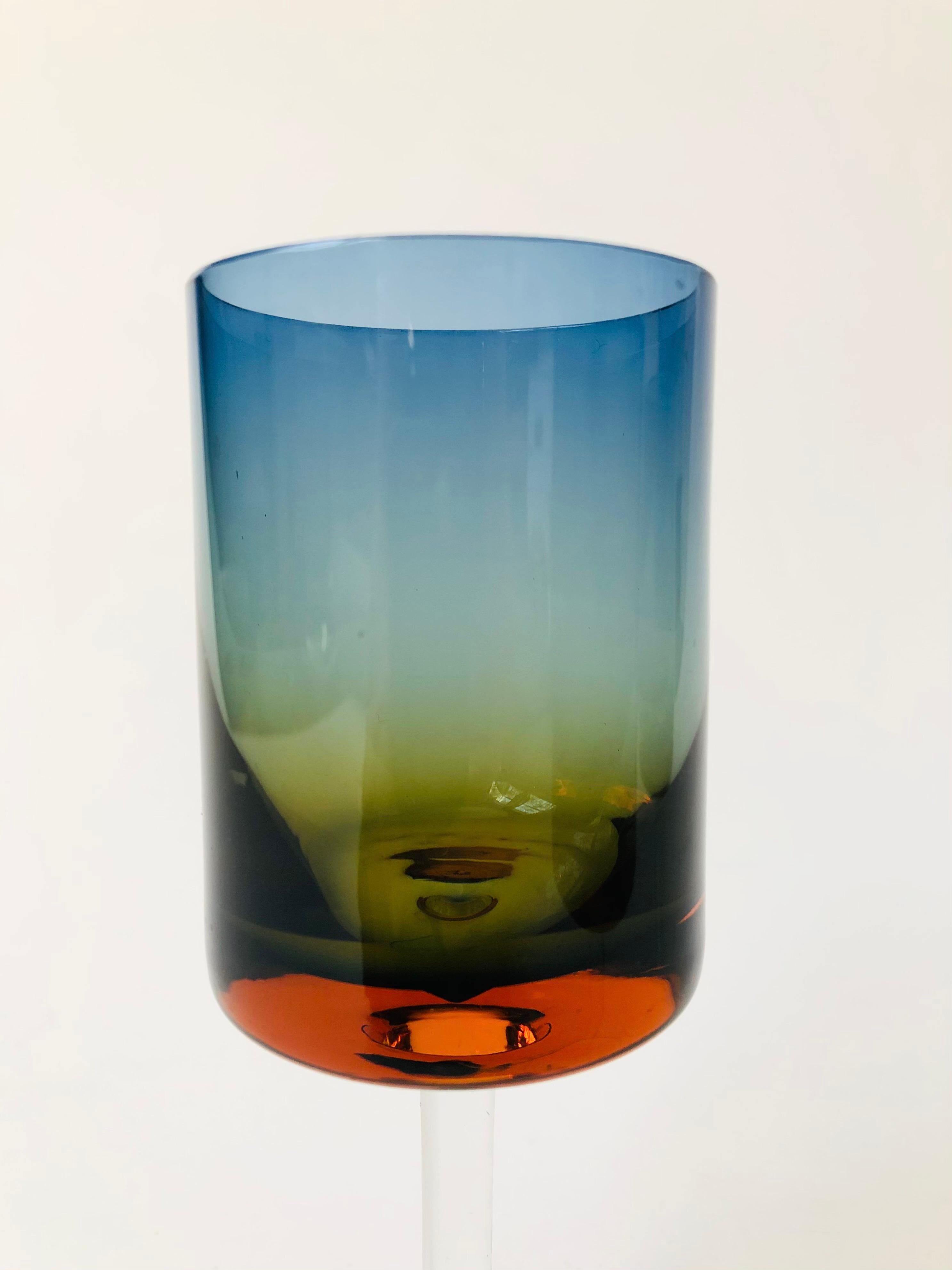 Set of 3 Mid Century Blue Amberina Glasses For Sale 1