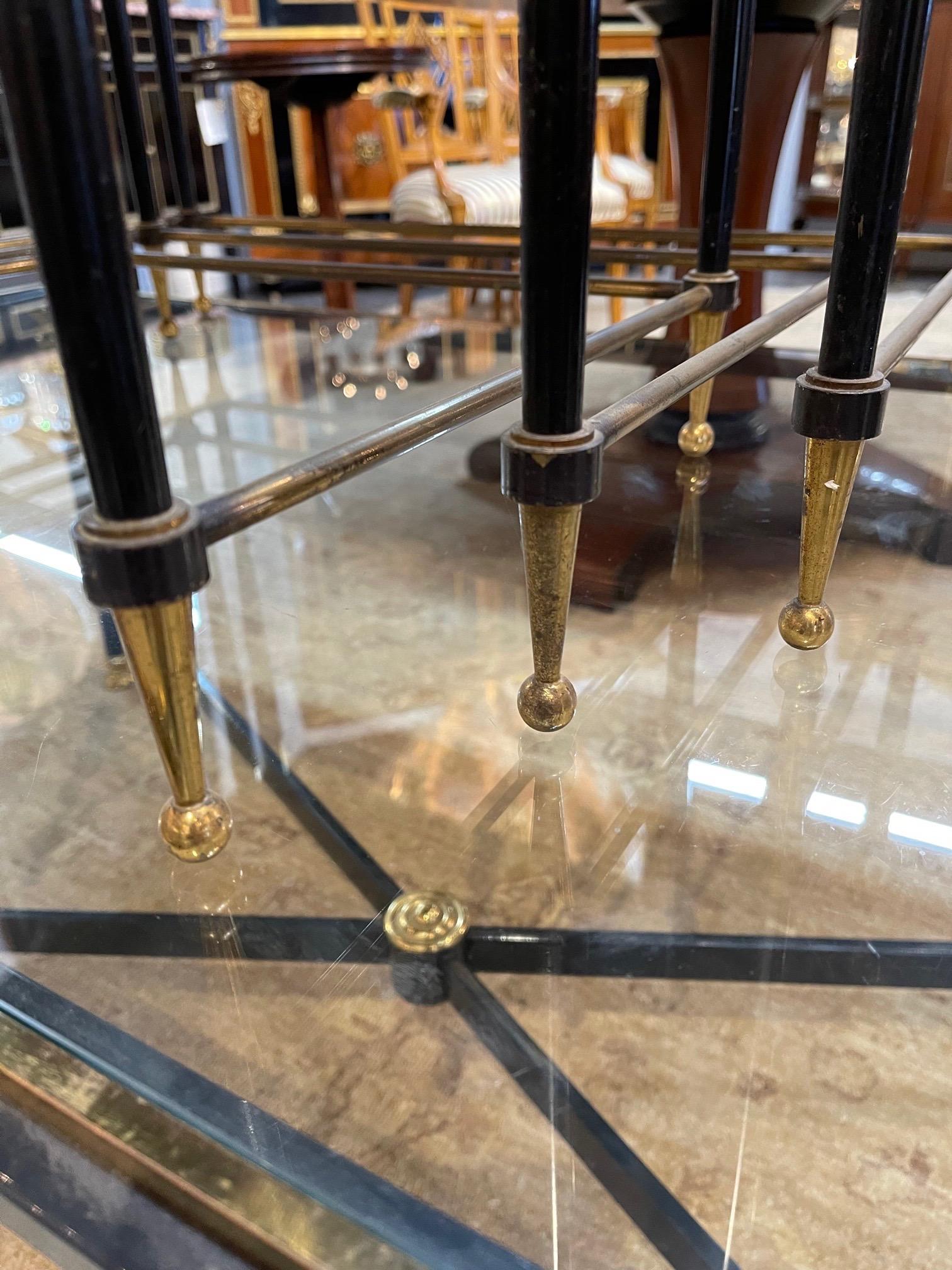 Set of 3 Midcentury Brass and Black Glass Nesting Tables 1
