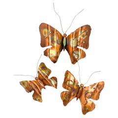 Set of 3 Mid-Century Brutalist Copper Metal Wall Butterflies