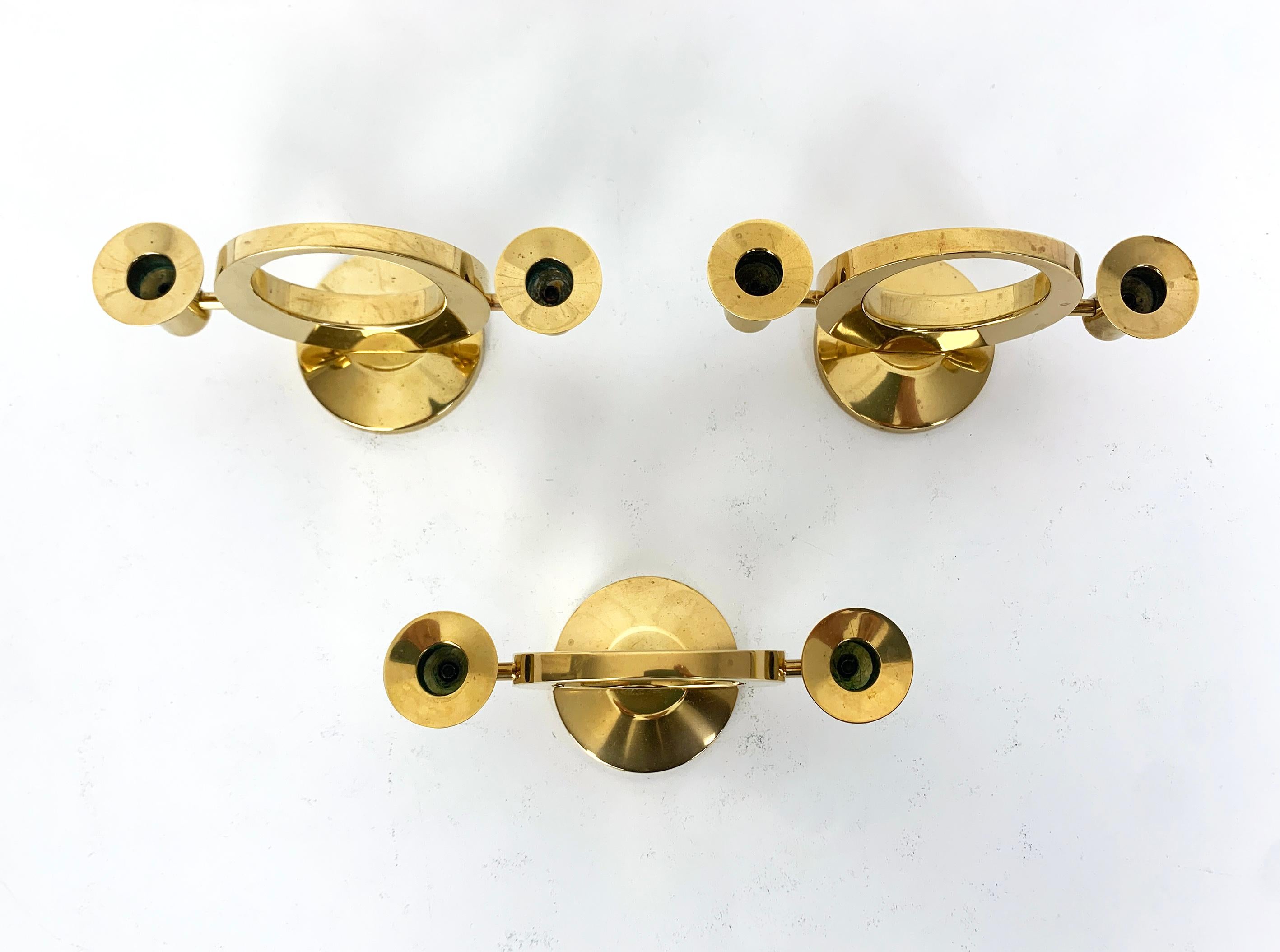 Set of 3 Mid-Century Candelabras in Brass by Arthur Pe, Kolbäck, Sweden For Sale 4