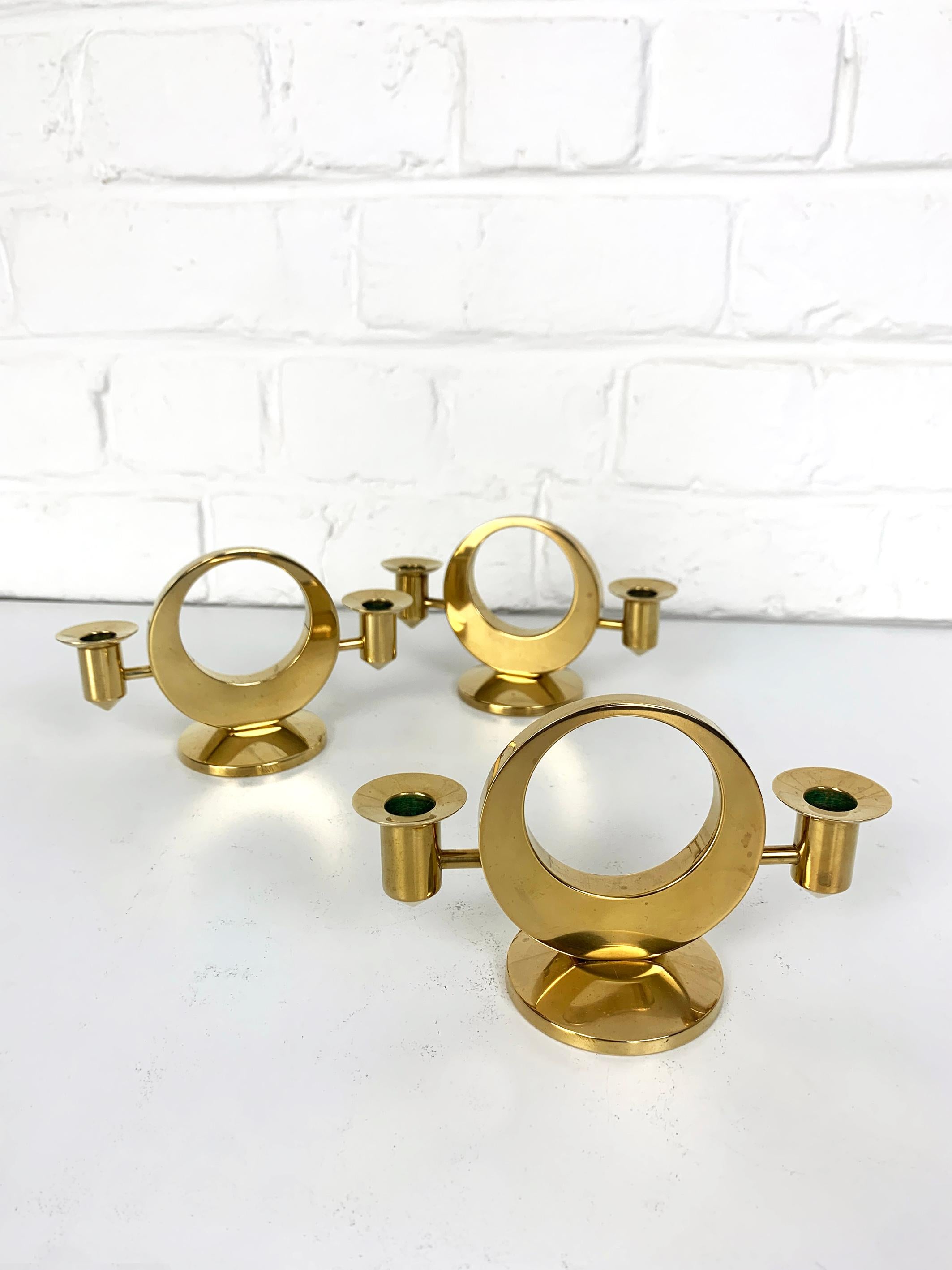 Set of 3 Mid-Century Candelabras in Brass by Arthur Pe, Kolbäck, Sweden For Sale 5