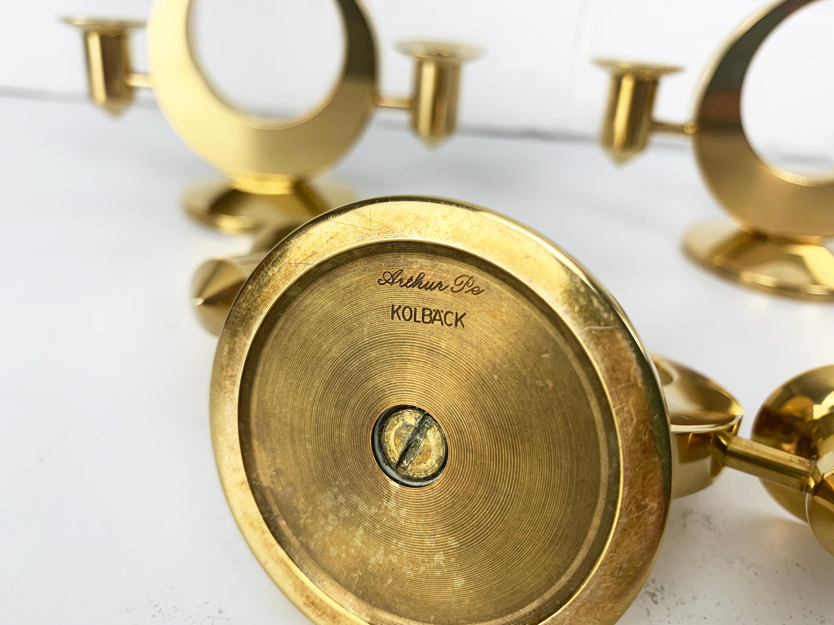 Set of 3 Mid-Century Candelabras in Brass by Arthur Pe, Kolbäck, Sweden For Sale 6