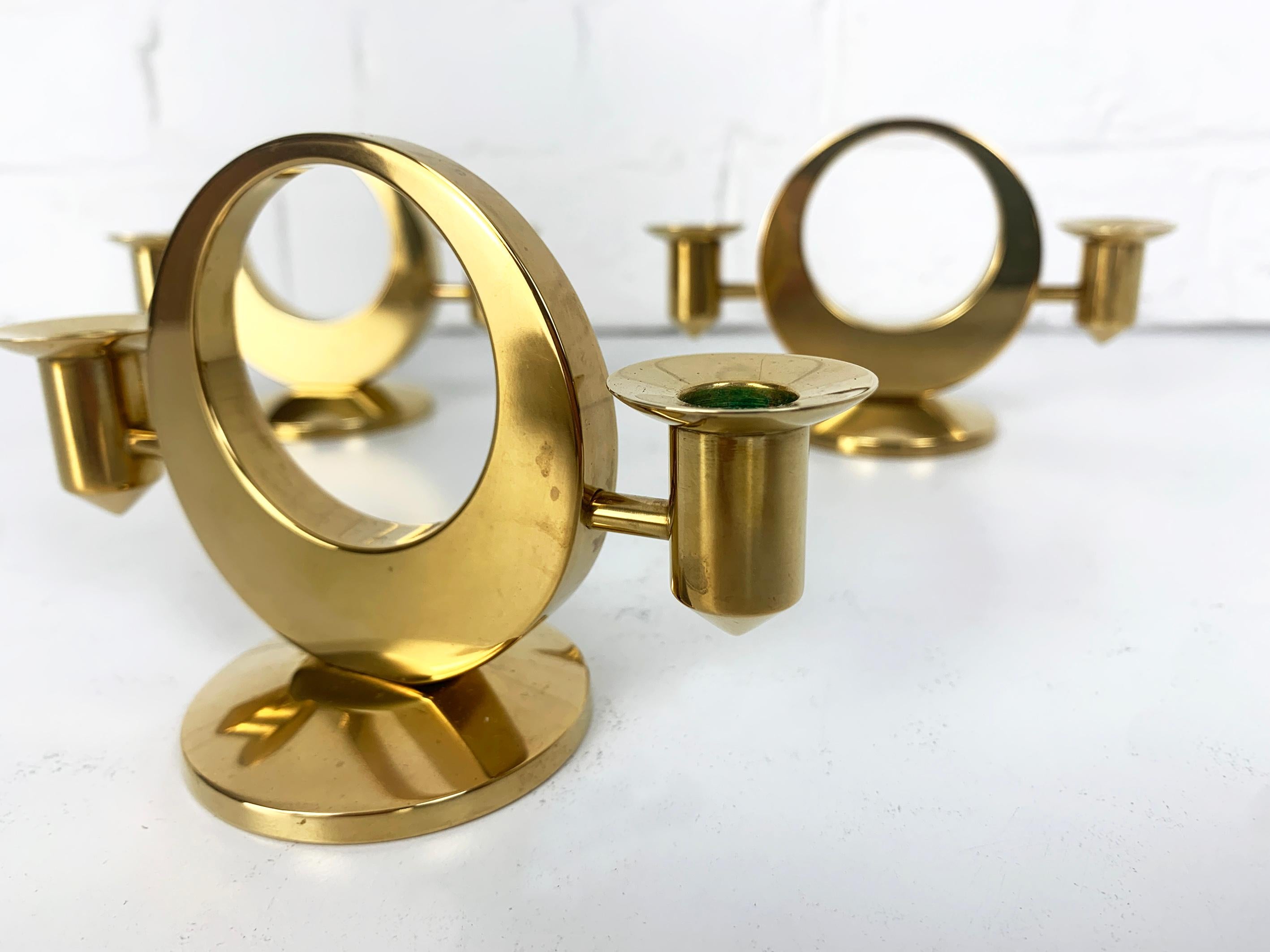 Set of 3 Mid-Century Candelabras in Brass by Arthur Pe, Kolbäck, Sweden For Sale 1