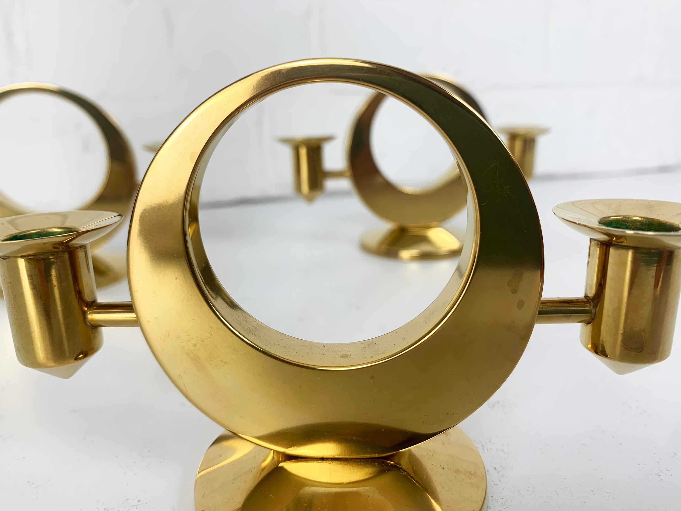 Set of 3 Mid-Century Candelabras in Brass by Arthur Pe, Kolbäck, Sweden For Sale 2