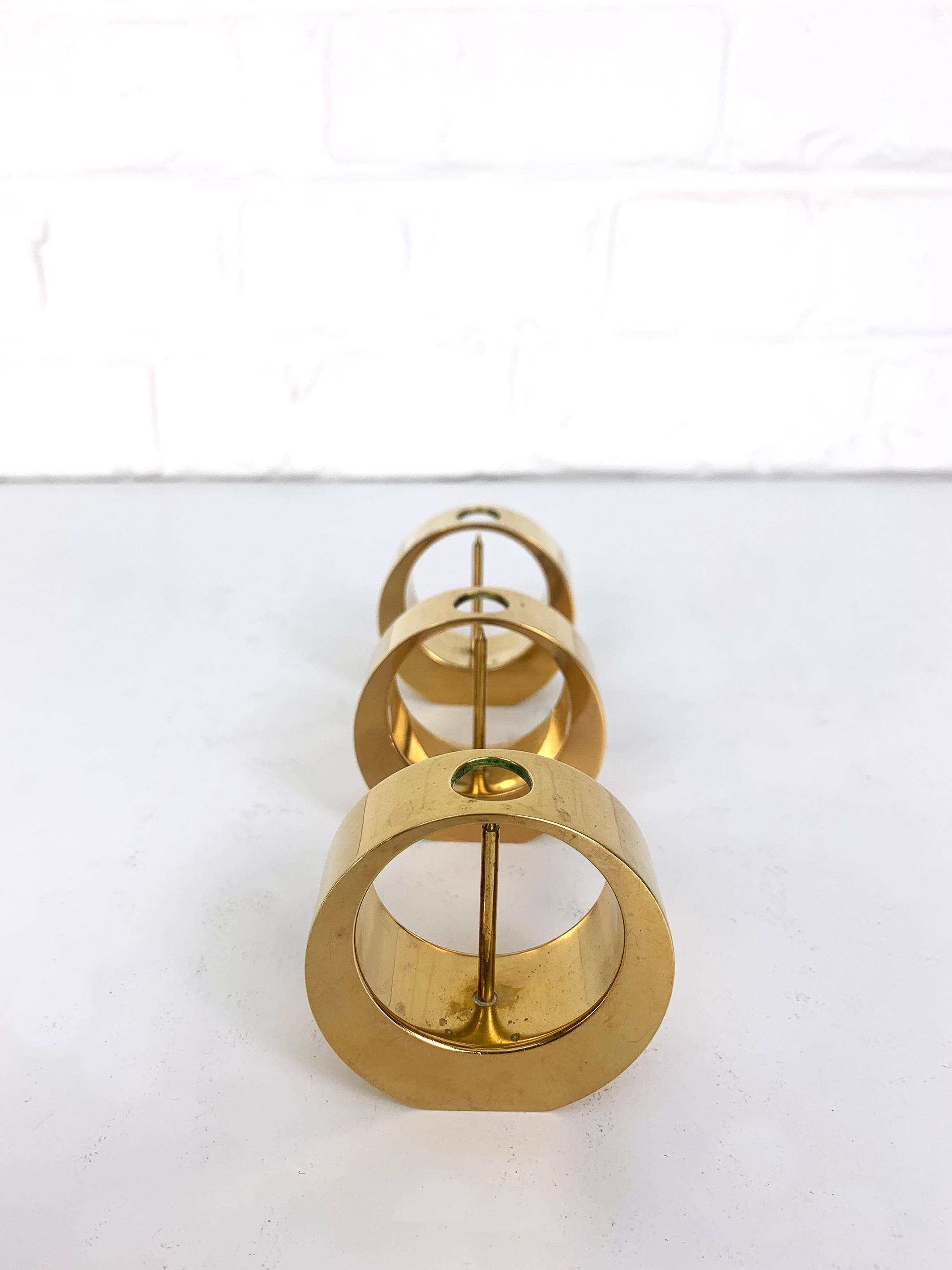 Set of 3 Mid-Century Candlesticks in Brass by Arthur Pe, Kolbäck, Sweden For Sale 3