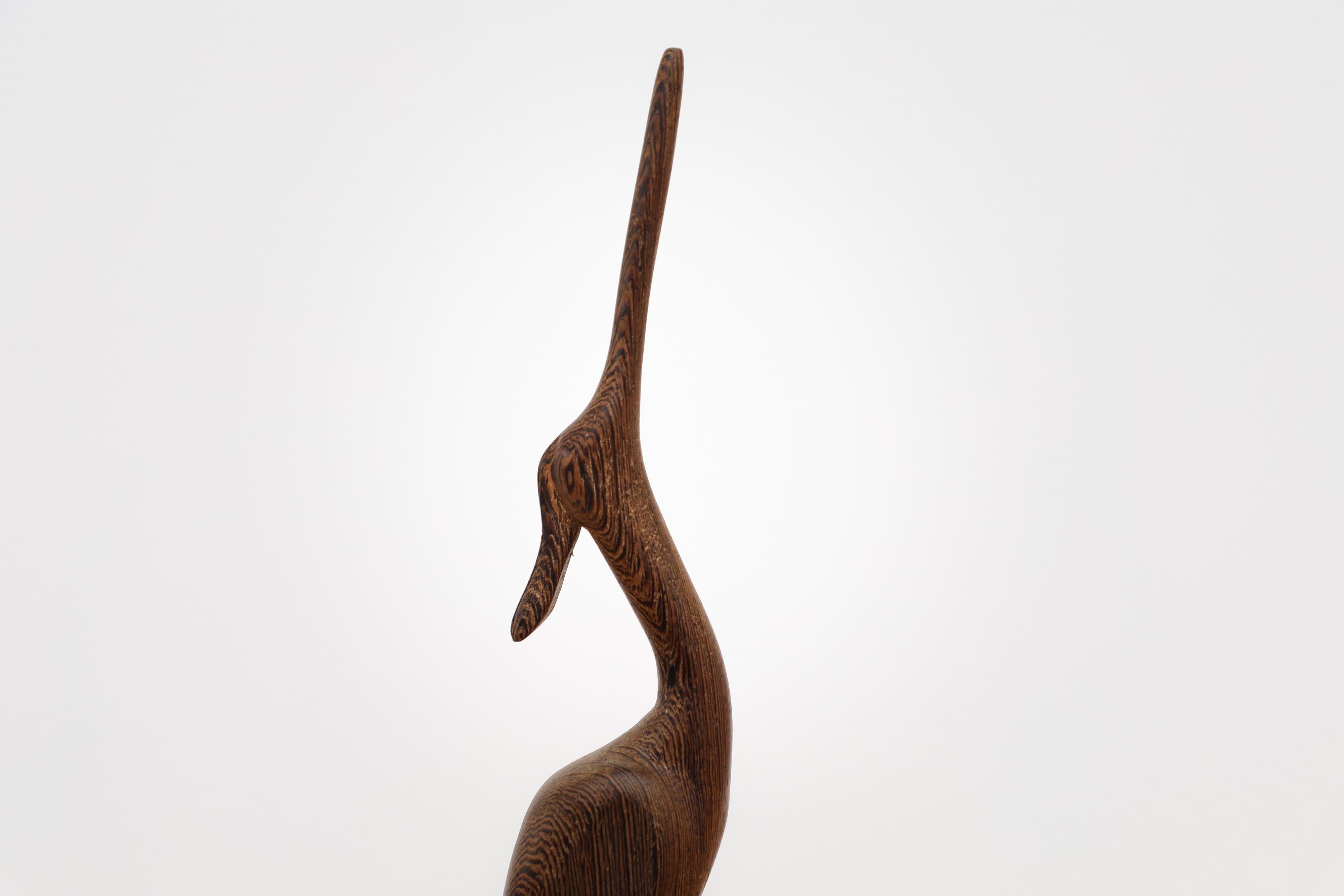 Set of 3 Elegant Mid-Century Carved Oak, Wenge, and Teak Wooden Storks For Sale 3
