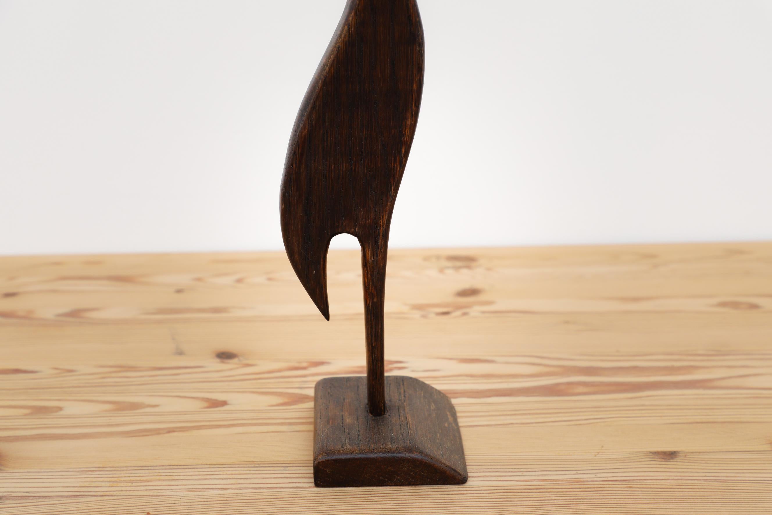 Horn Set of 3 Elegant Mid-Century Carved Oak, Wenge, and Teak Wooden Storks For Sale