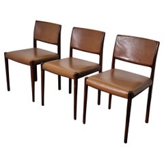 Set of 3 mid century cognac leather dining chairs, Germany 1960s