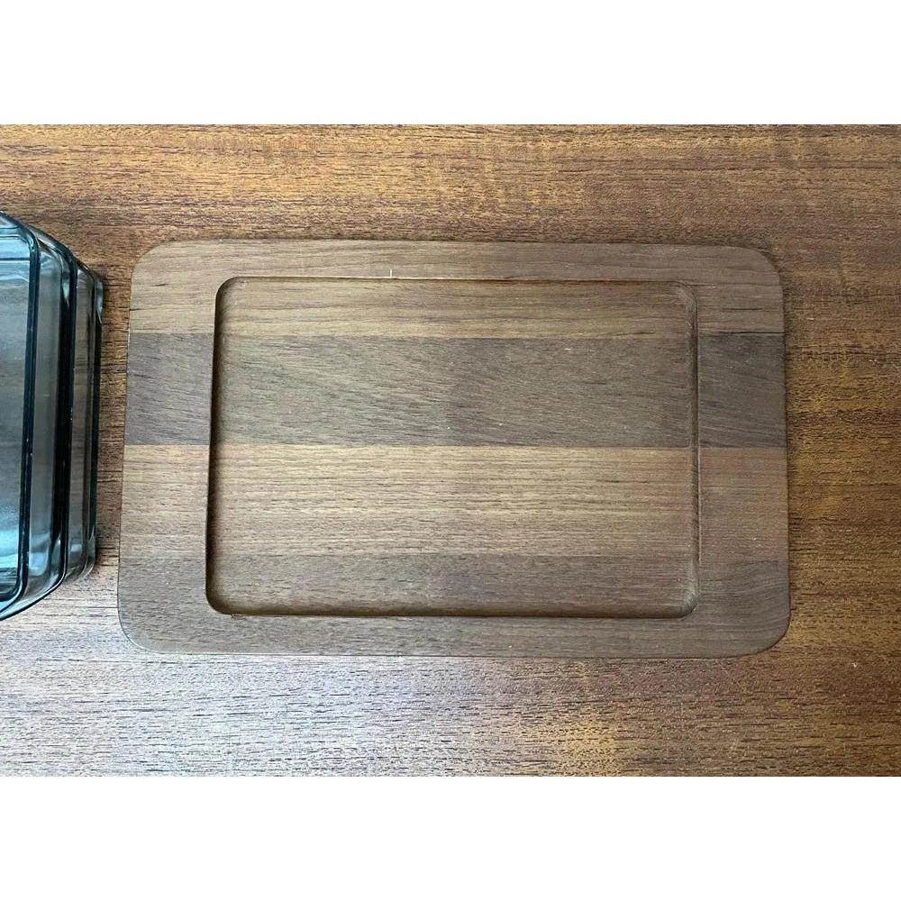 Satz von 3 dänischen Cabaret-Glasschalen aus der Jahrhundertmitte mit Teakholz-Tablett, 1960er Jahre im Angebot 2