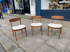 Set of 3 Mid-Century Danish Dining Chairs, Walnut & Boucle, Scandinavian 1960s