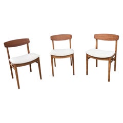 Set of 3 Mid-Century Danish Dining Chairs, Walnut & Boucle, Scandinavian 1960s