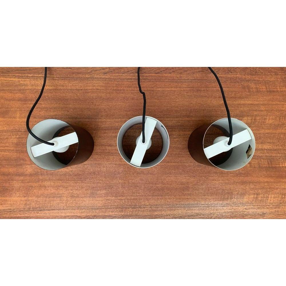 Mid-Century Modern Set of 3 Mid-Century Danish Minimalist Cylinder Metal Pendant Lamps, 1960s For Sale