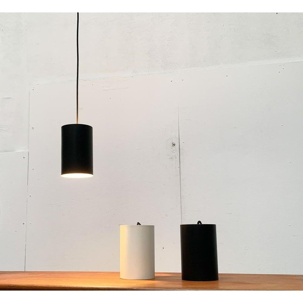 20th Century Set of 3 Mid-Century Danish Minimalist Cylinder Metal Pendant Lamps, 1960s For Sale
