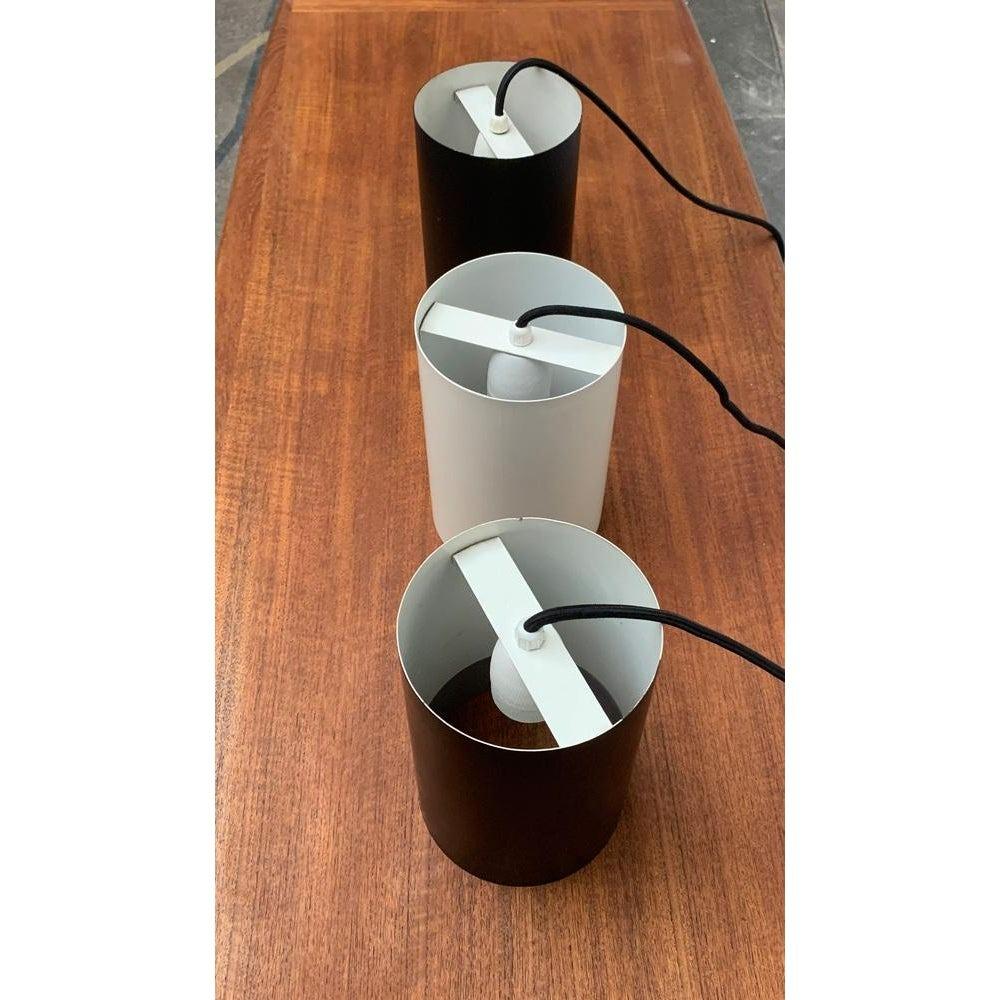Set of 3 Mid-Century Danish Minimalist Cylinder Metal Pendant Lamps, 1960s For Sale 3