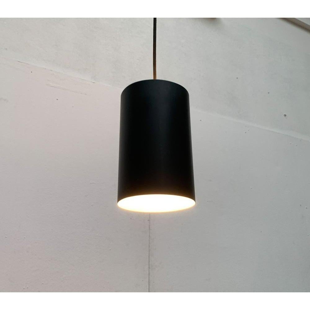 Set of 3 Mid-Century Danish Minimalist Cylinder Metal Pendant Lamps, 1960s For Sale 4