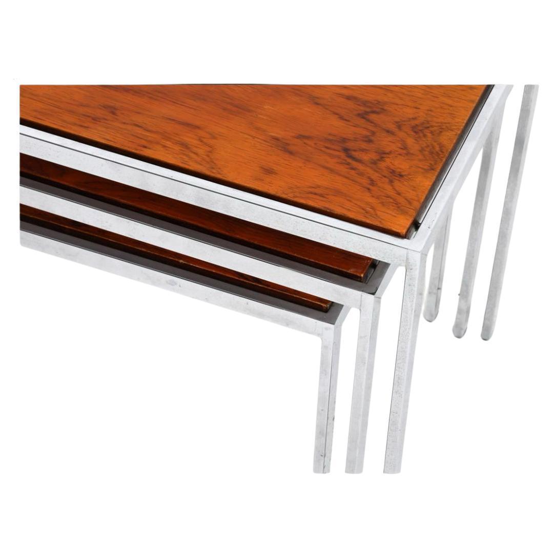 Woodwork Set of 3 Mid-Century Danish Modern Nesting Tables chrome Rosewood For Sale