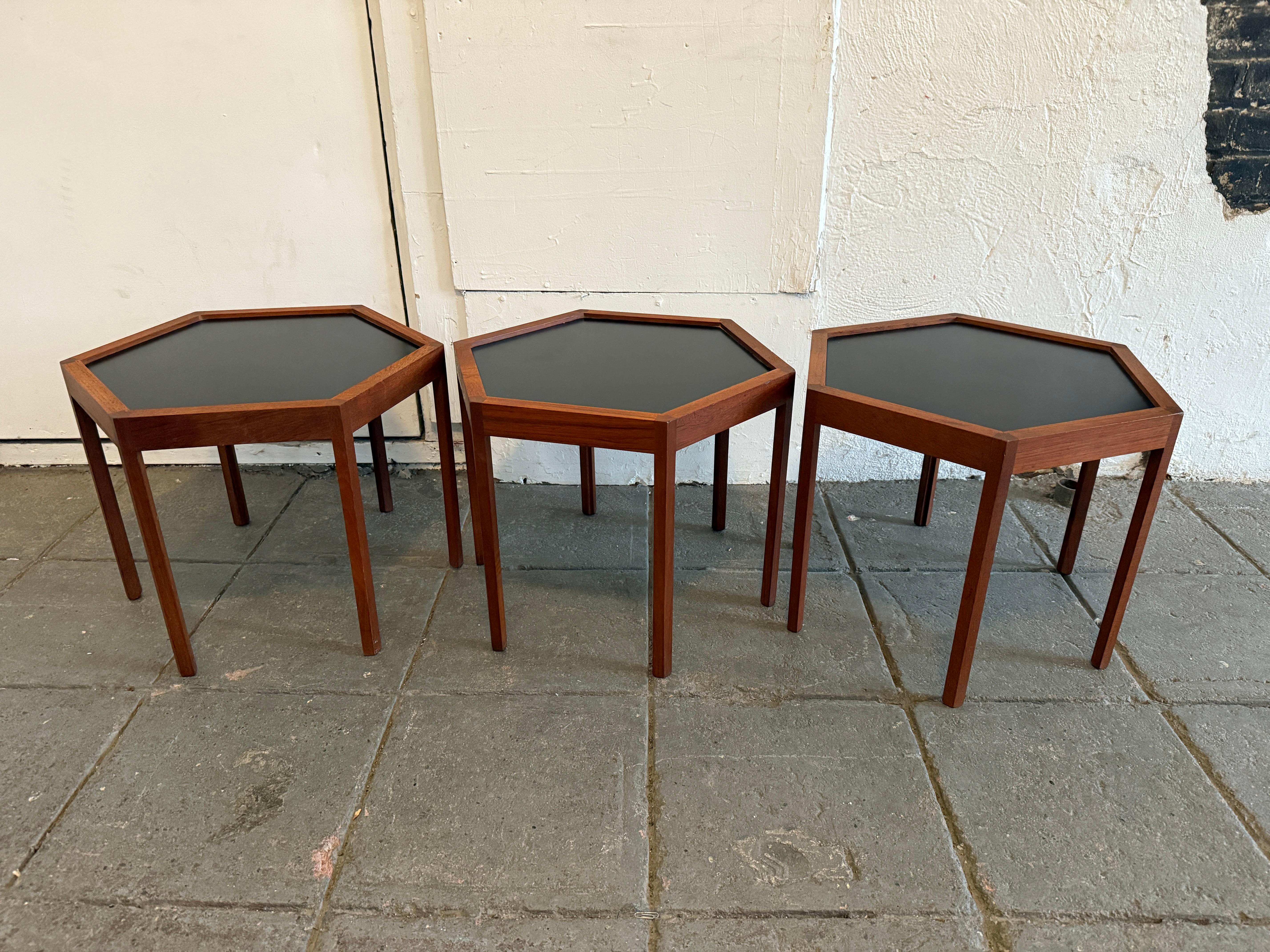 Mid-20th Century Set 3 Mid century Danish modern teak hexagon stacking tables by Hans C. Andersen For Sale