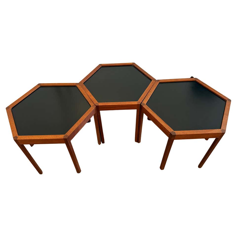 Exaonal Table 1960s Hans Andersen Artex Teak Stacking Hexagonal Tables, Set of 3 For ...