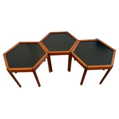 Set 3 Mid century Danish modern teak hexagon stacking tables by Hans C. Andersen