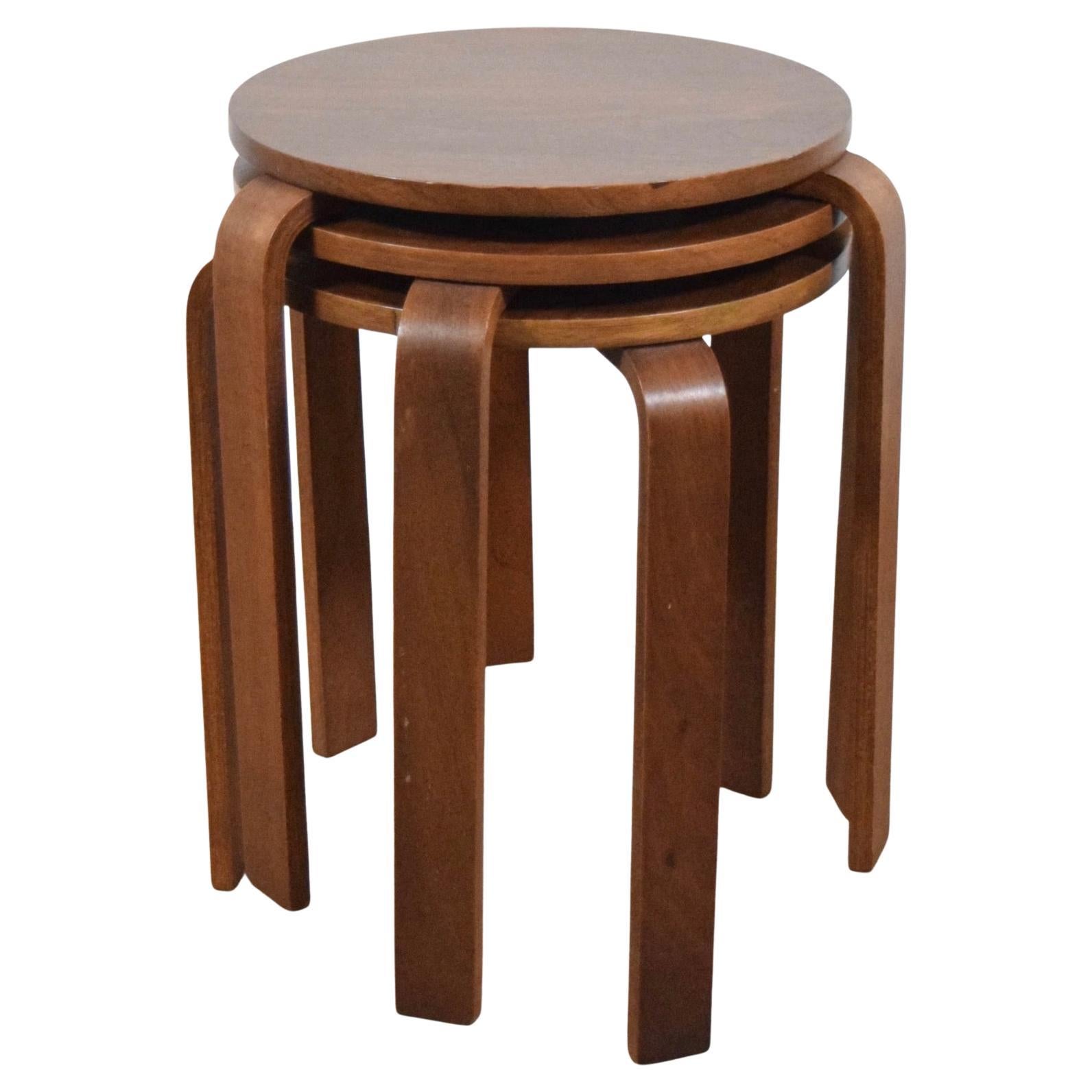 Set of 3 mid century danish teak stacking stools or tables