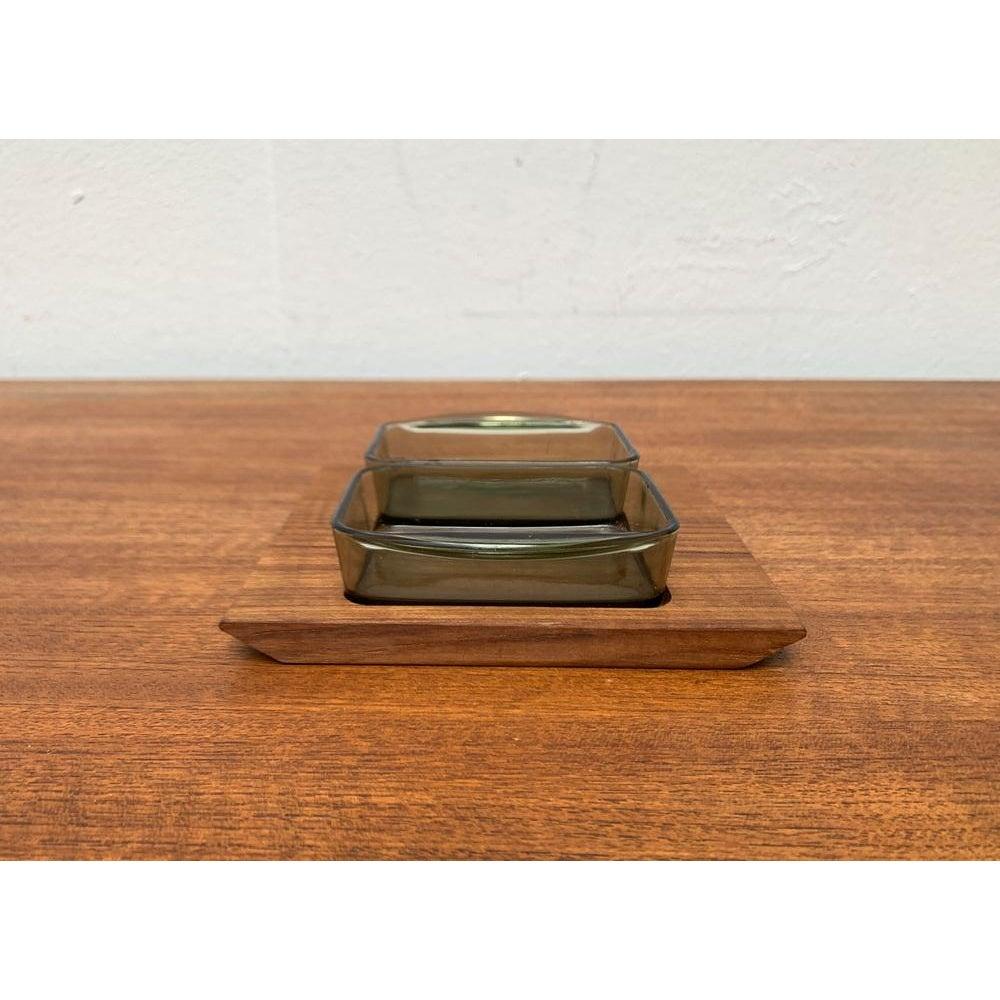 3er-Set dänisches Teakholz-Tablett mit Gläsern aus der Jahrhundertmitte, 1960er Jahre im Angebot 2
