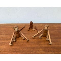 Set of 3 Mid-century Danish Wooden Apes Monkey Figures