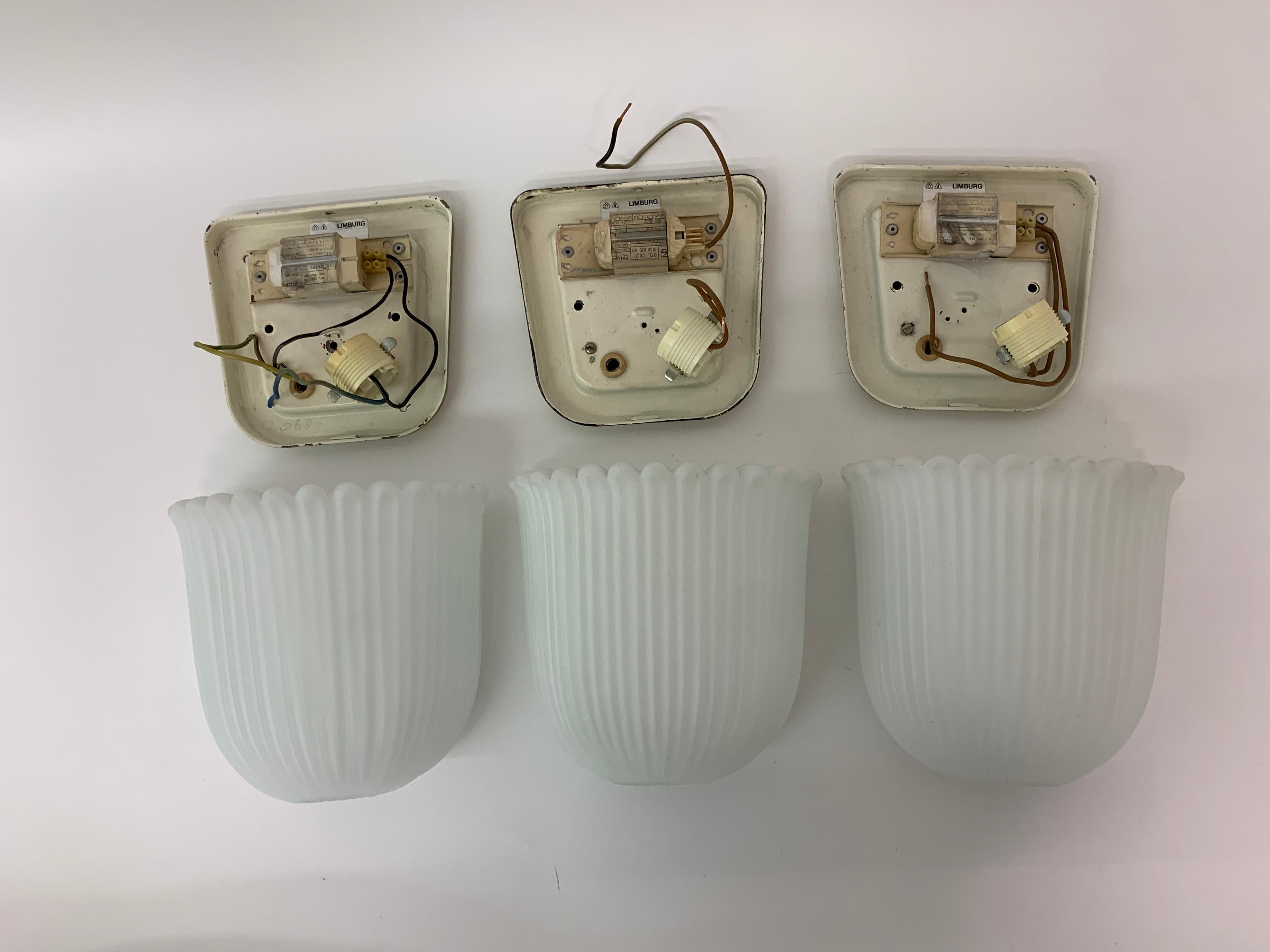 Set of 3 Mid-Century Design Glashutte Limburg Wall Lamp, 1970’s In Good Condition For Sale In Delft, NL