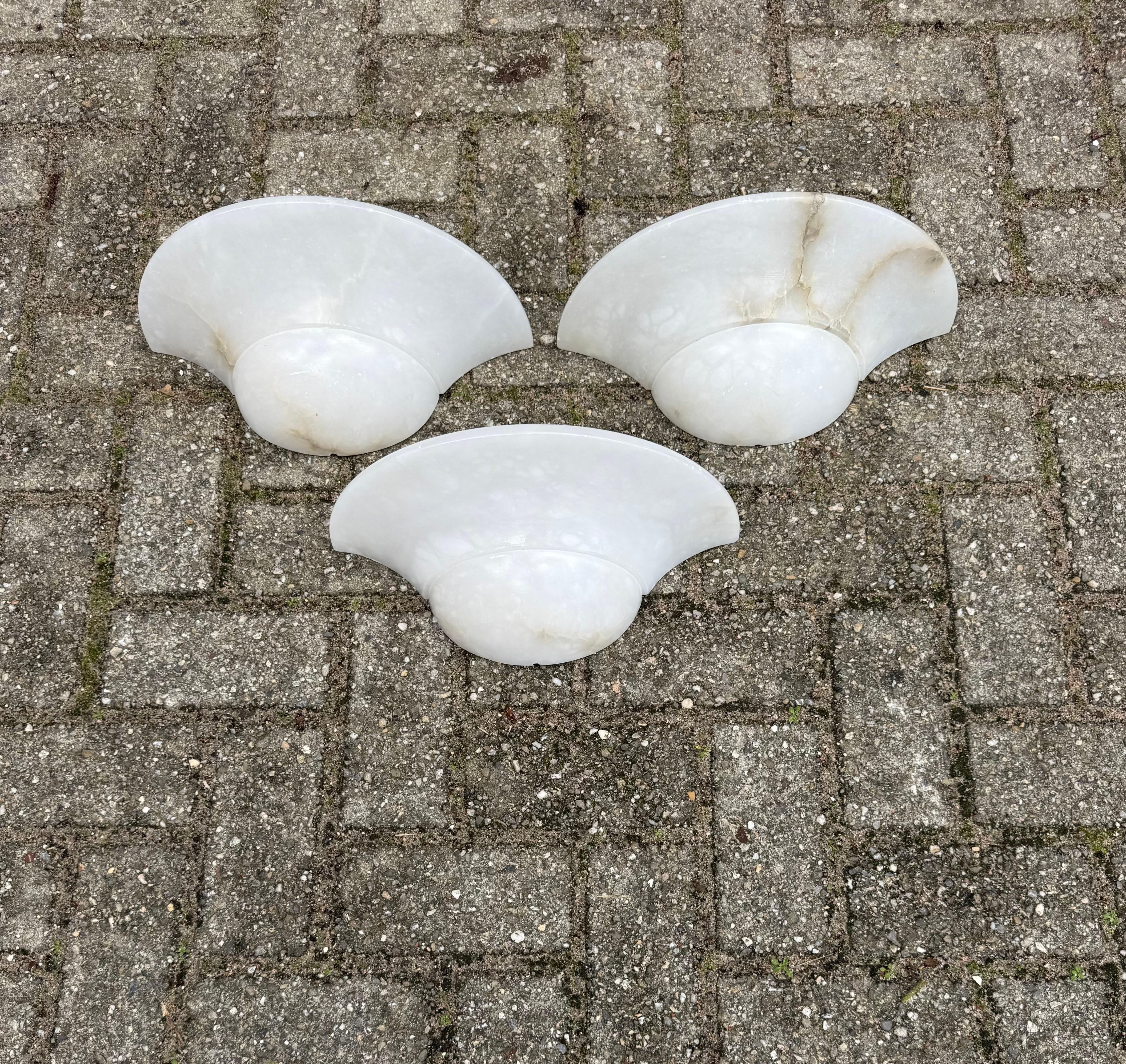 Set of 3 Mid-Century Era, Art Deco Style, Great Condition Alabaster Wall Sconces For Sale 4