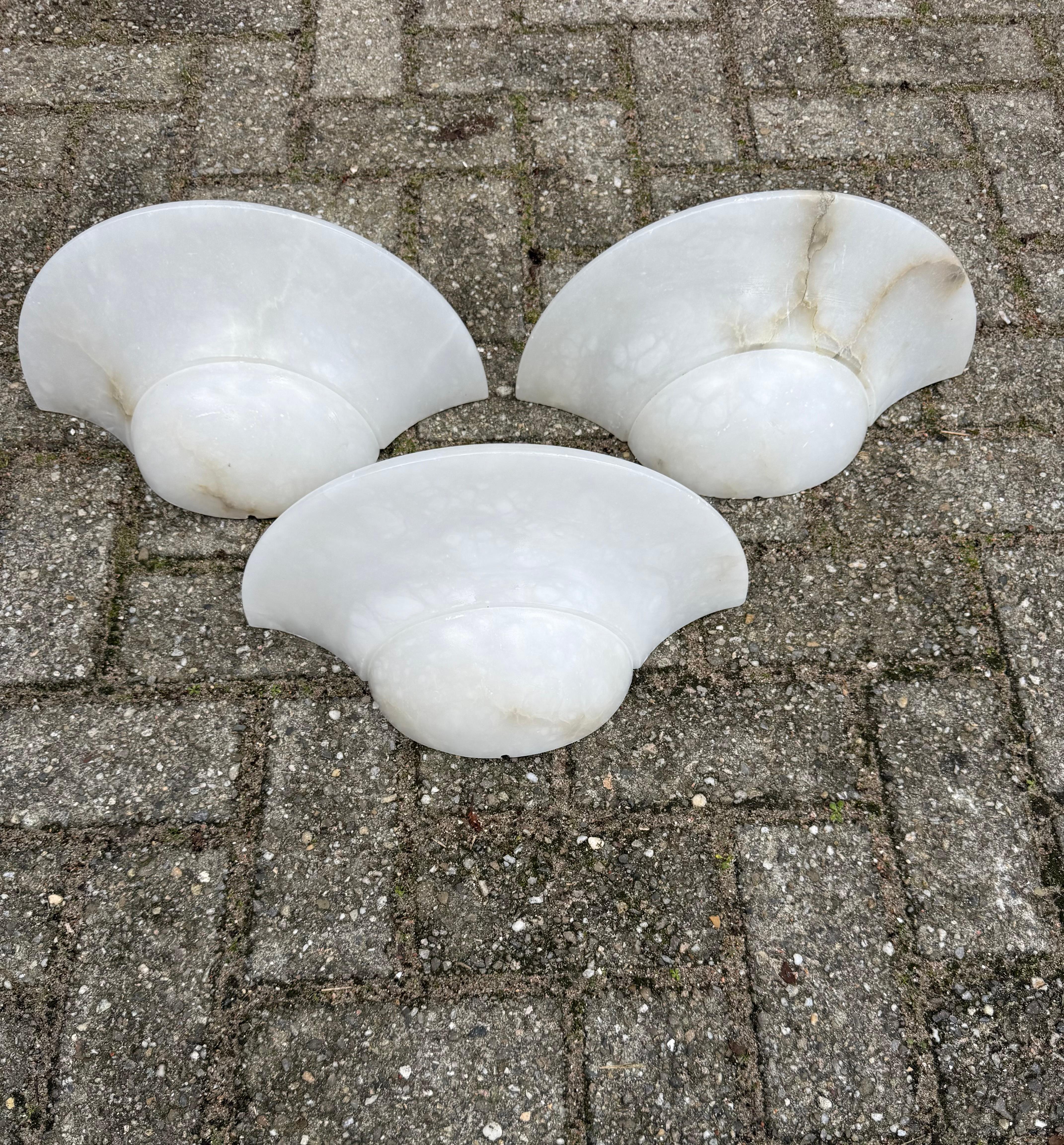 European Set of 3 Mid-Century Era, Art Deco Style, Great Condition Alabaster Wall Sconces For Sale