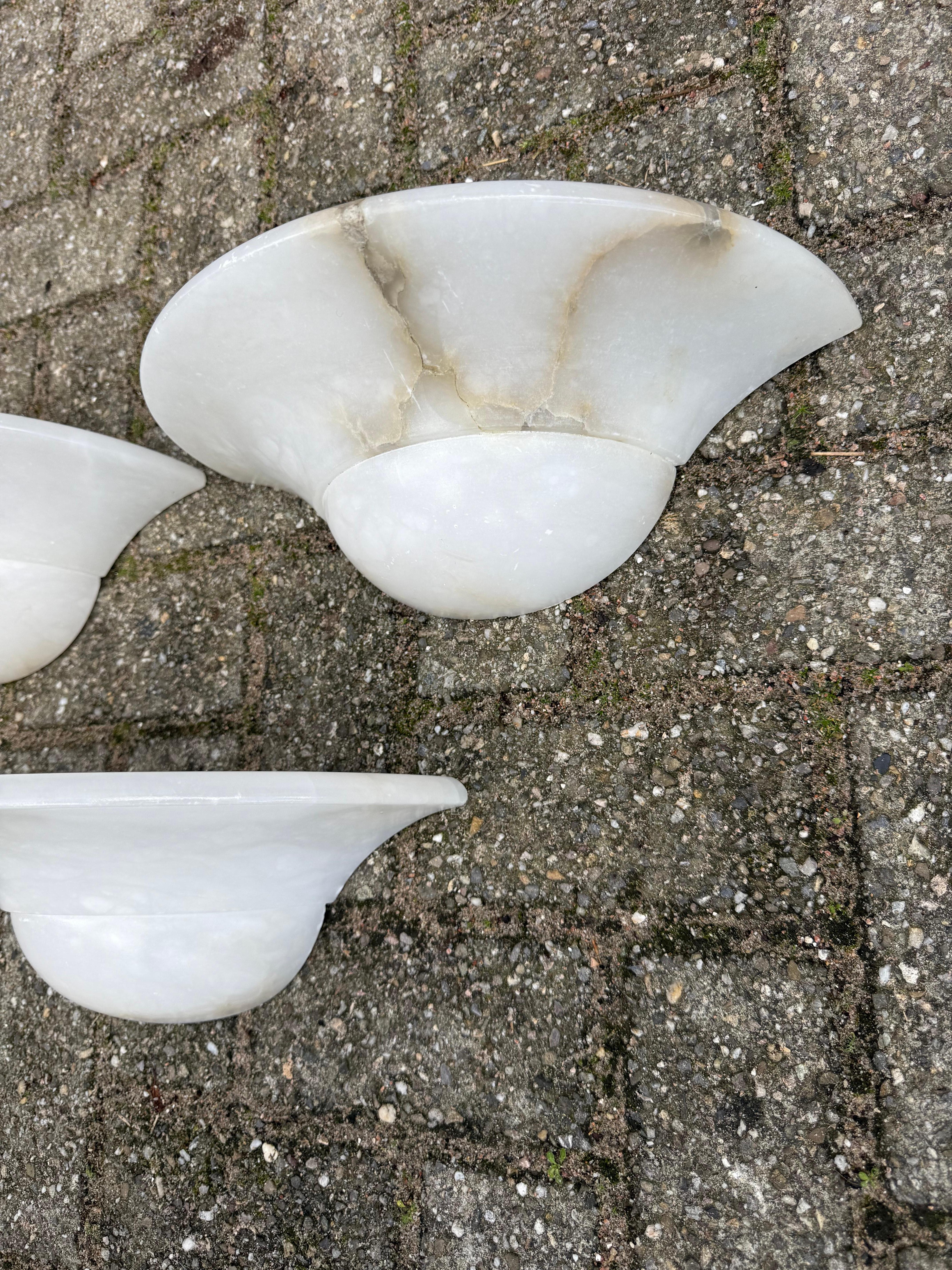Set of 3 Mid-Century Era, Art Deco Style, Great Condition Alabaster Wall Sconces In Good Condition For Sale In Lisse, NL