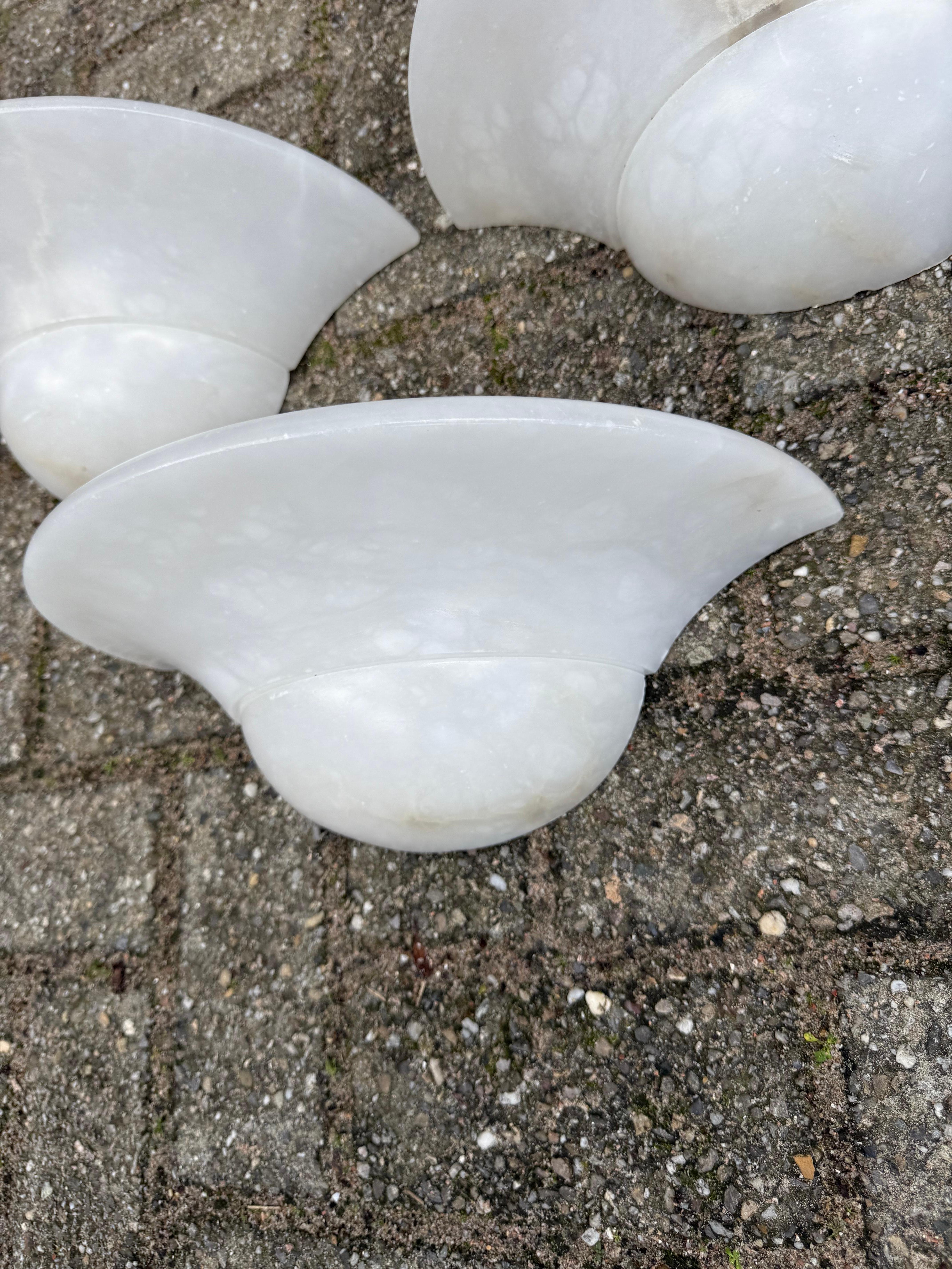 20th Century Set of 3 Mid-Century Era, Art Deco Style, Great Condition Alabaster Wall Sconces For Sale