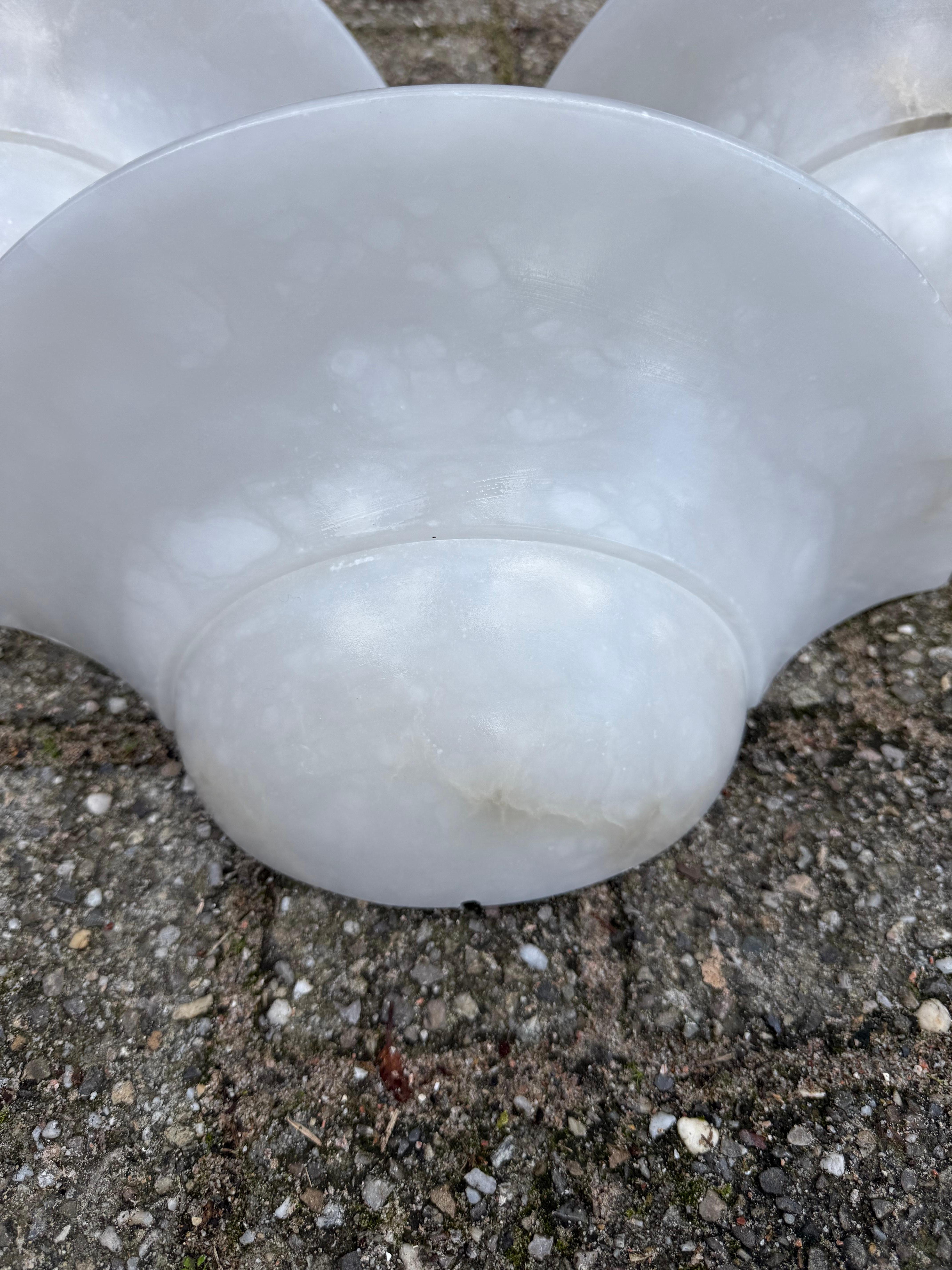 Metal Set of 3 Mid-Century Era, Art Deco Style, Great Condition Alabaster Wall Sconces For Sale