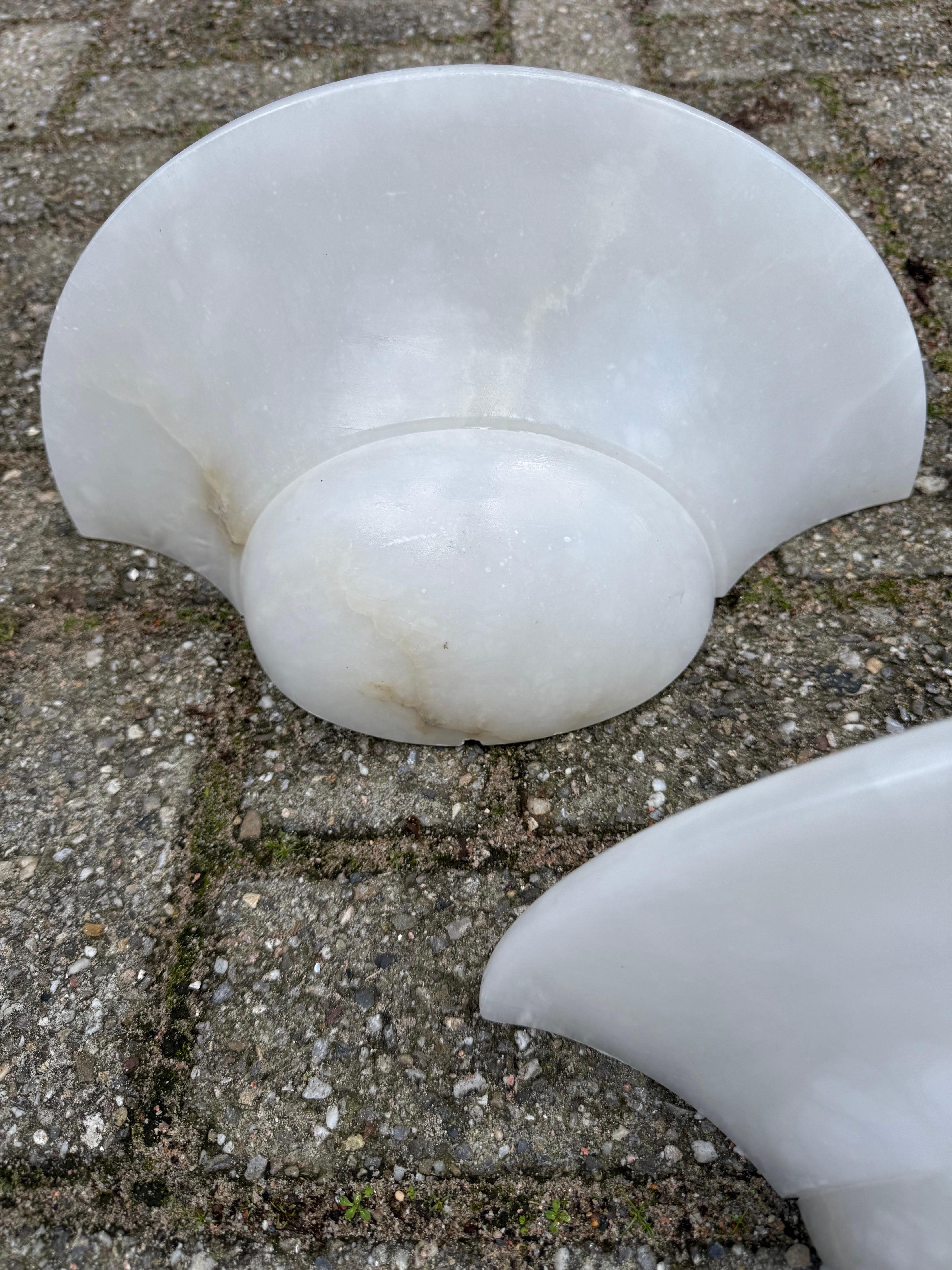 Set of 3 Mid-Century Era, Art Deco Style, Great Condition Alabaster Wall Sconces For Sale 1