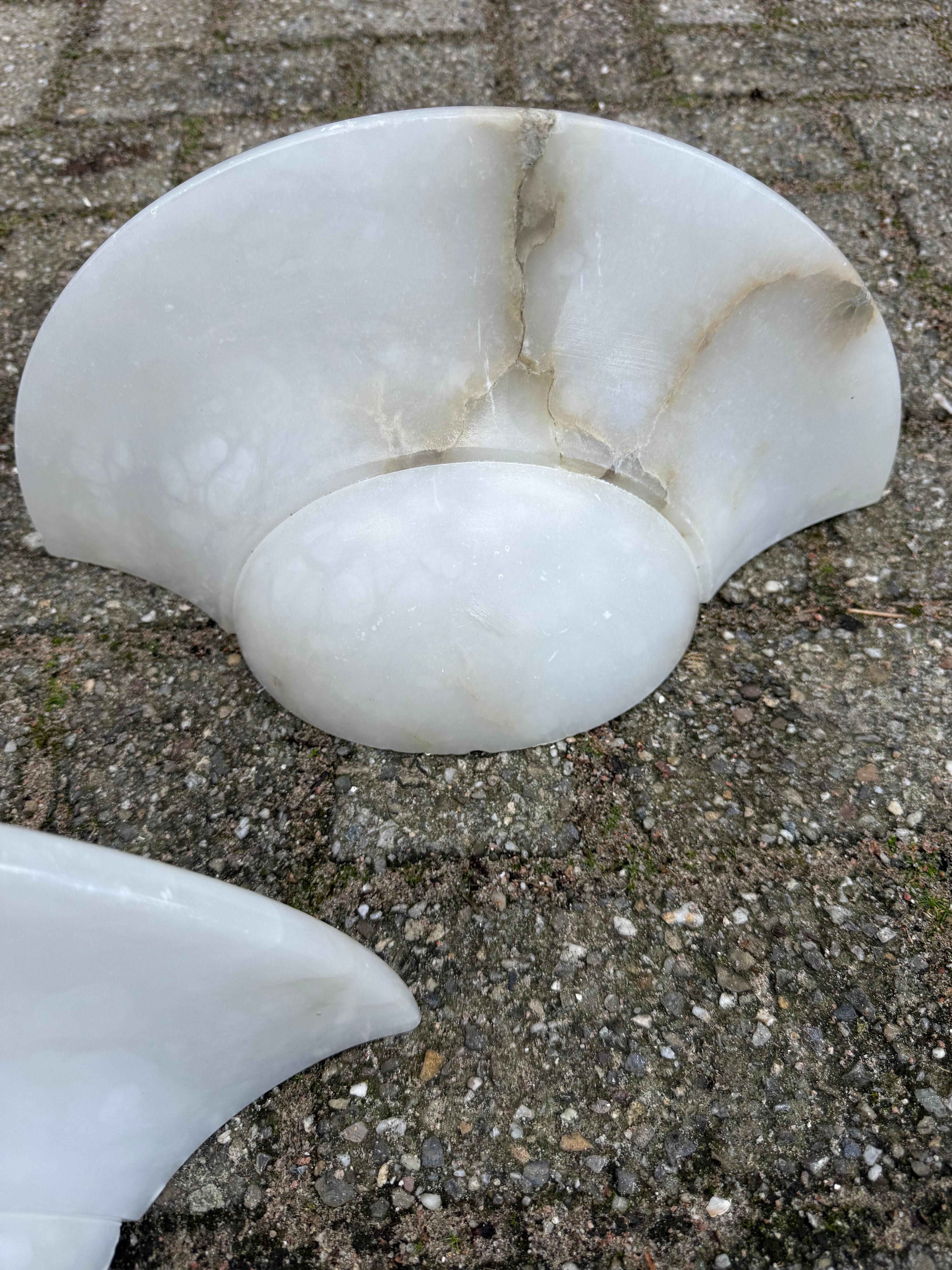 Set of 3 Mid-Century Era, Art Deco Style, Great Condition Alabaster Wall Sconces For Sale 2