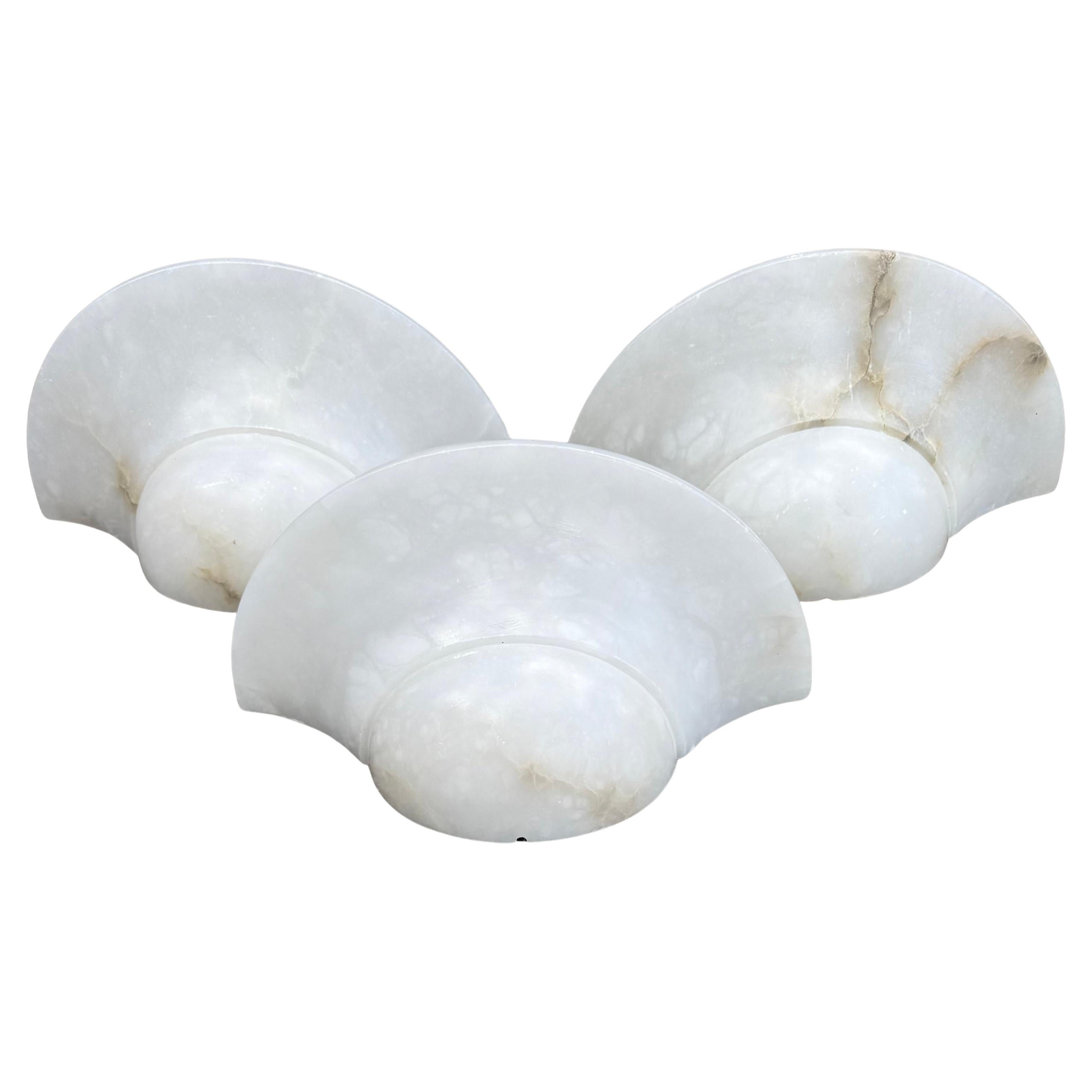 Set of 3 Mid-Century Era, Art Deco Style, Great Condition Alabaster Wall Sconces For Sale