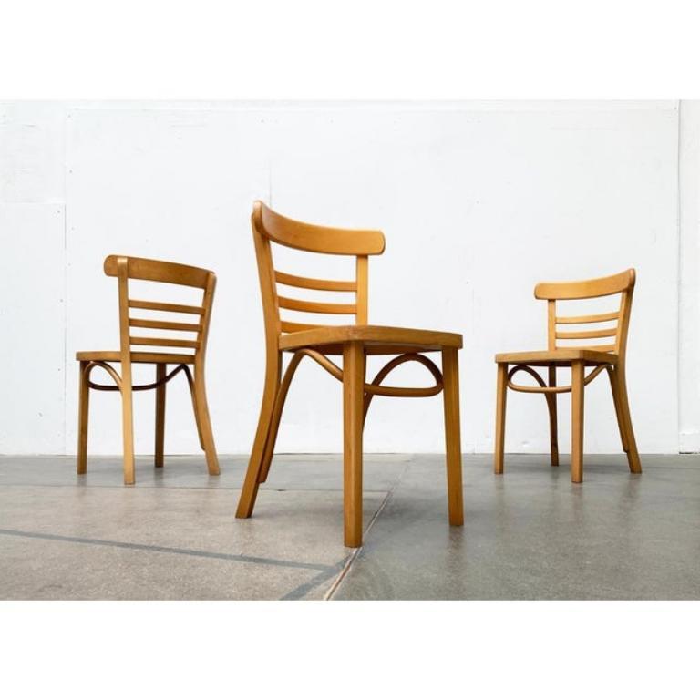 Wood Set of 3 Mid-Century German Bentwood Chairs by ZPM Radomsko, 1950s For Sale