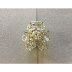 Set of 3 Mid-Century German Faceted Crystal and Brass Sconces from Kinkeldey