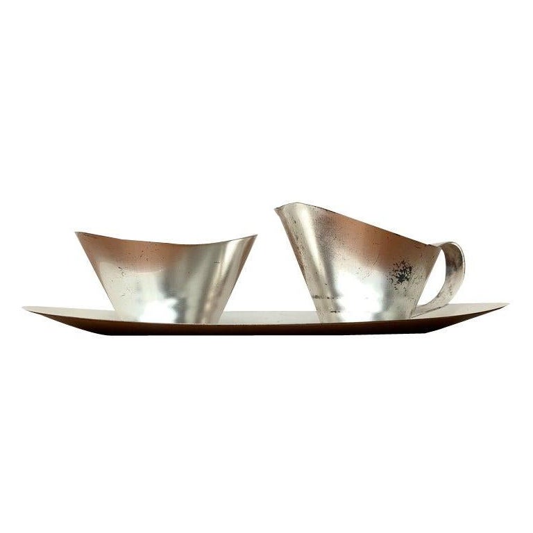 Set of 3 Mid-Century German Milk, Sugar and Tray from WMF, 1960s