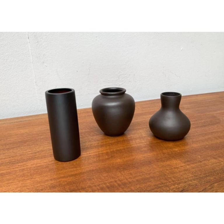 Ceramic Set of 3 Mid-Century German Minimalist Wormser Terra-Sigillata Pottery Vases For Sale