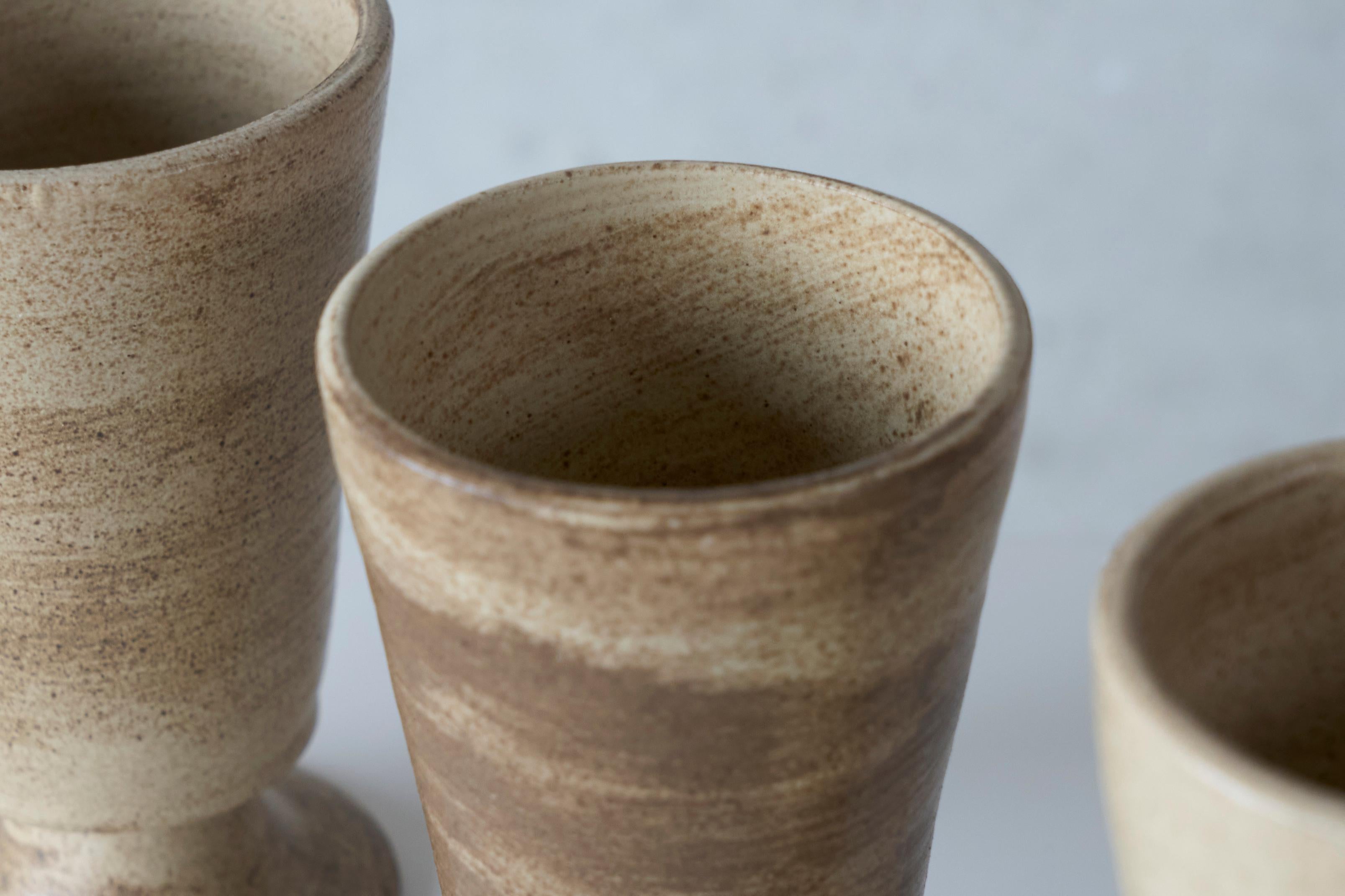Hand-Crafted Set of 3 Mid Century Grès Pottery Goblets 1960s For Sale