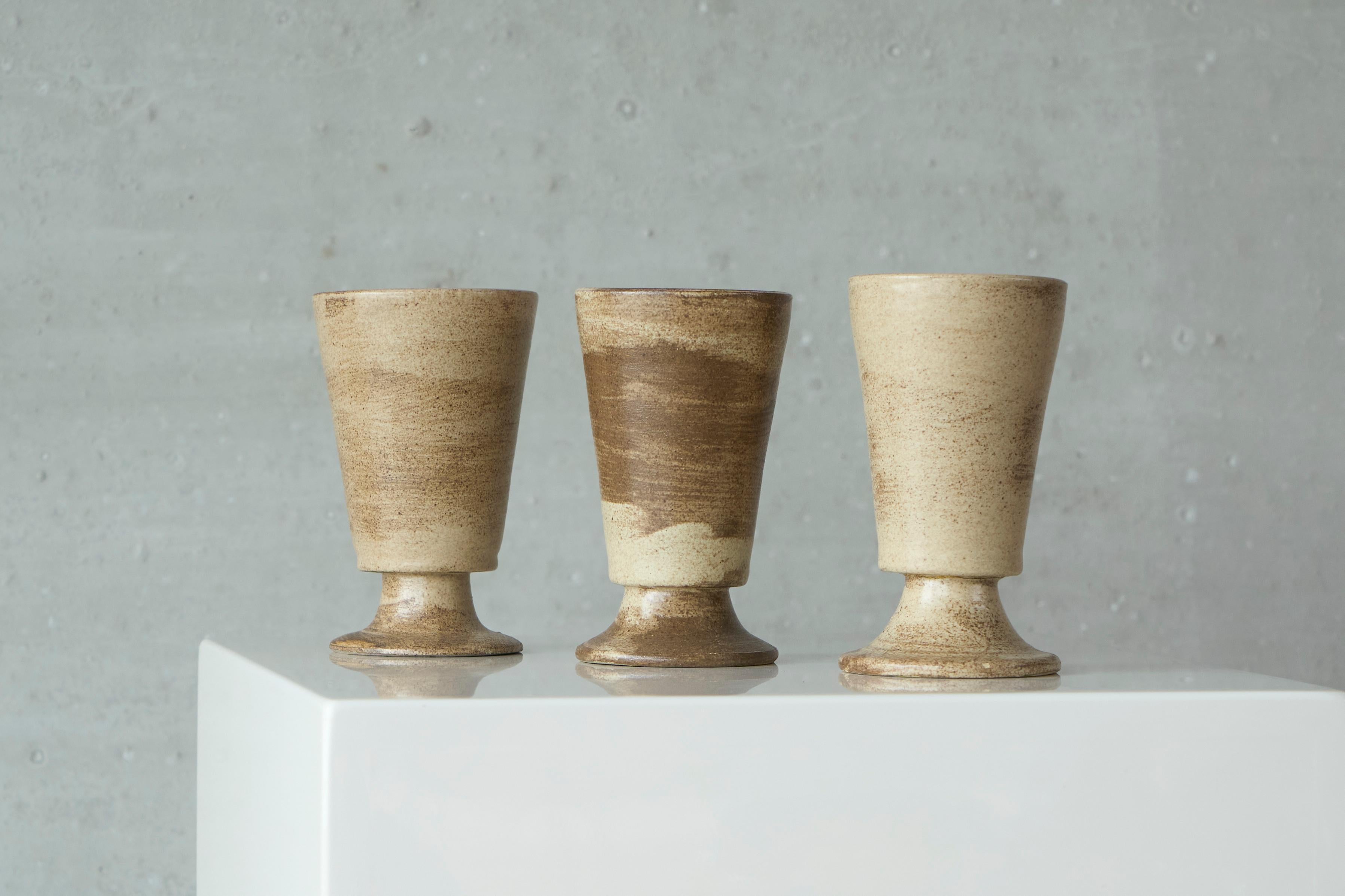 Set of 3 Mid Century Grès Pottery Goblets 1960s In Good Condition For Sale In Meer, VAN