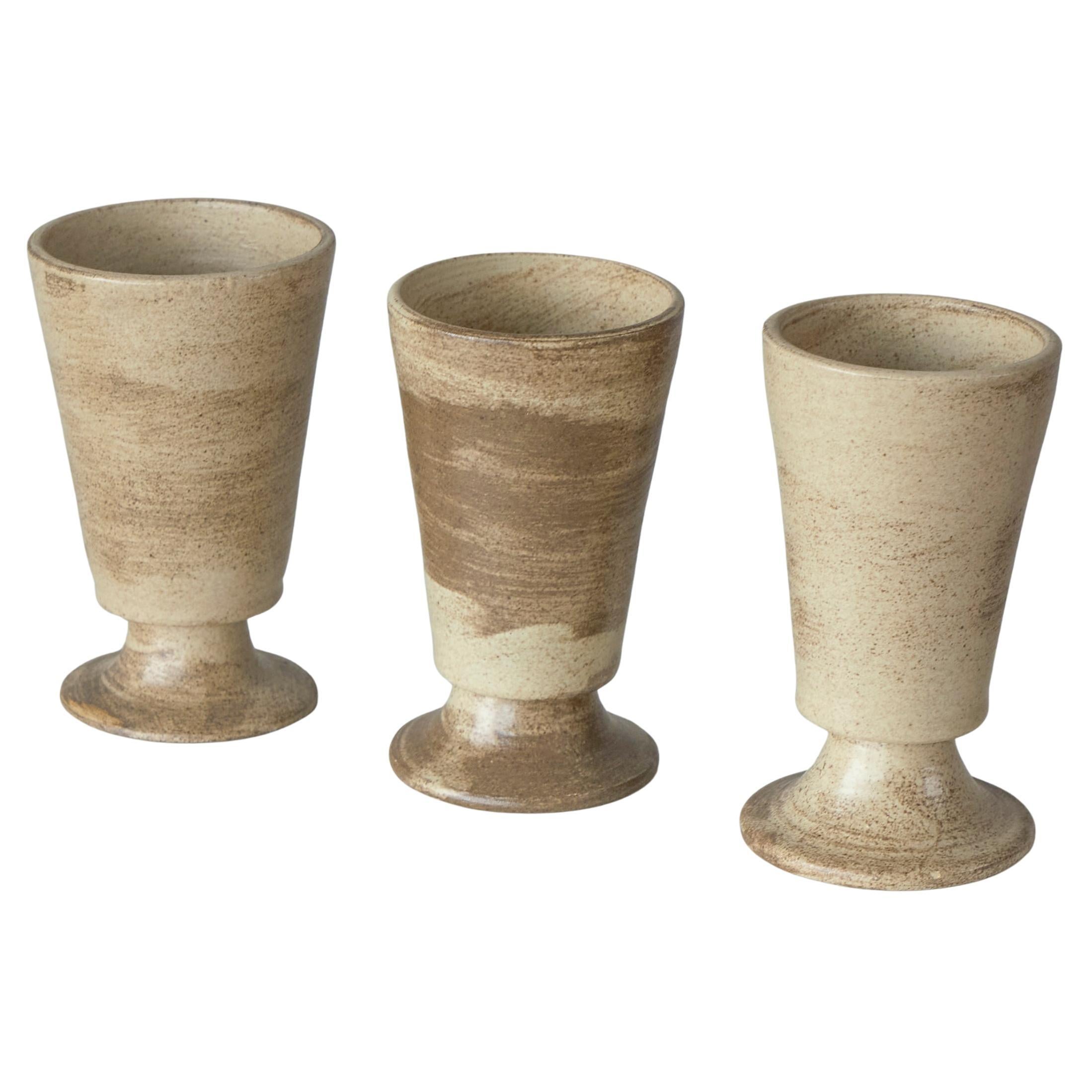 Set of 3 Mid Century Grès Pottery Goblets 1960s For Sale