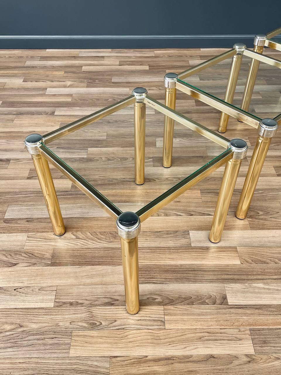 Late 20th Century Set of 3 Mid-Century Hollywood Regency Brass Side Tables
