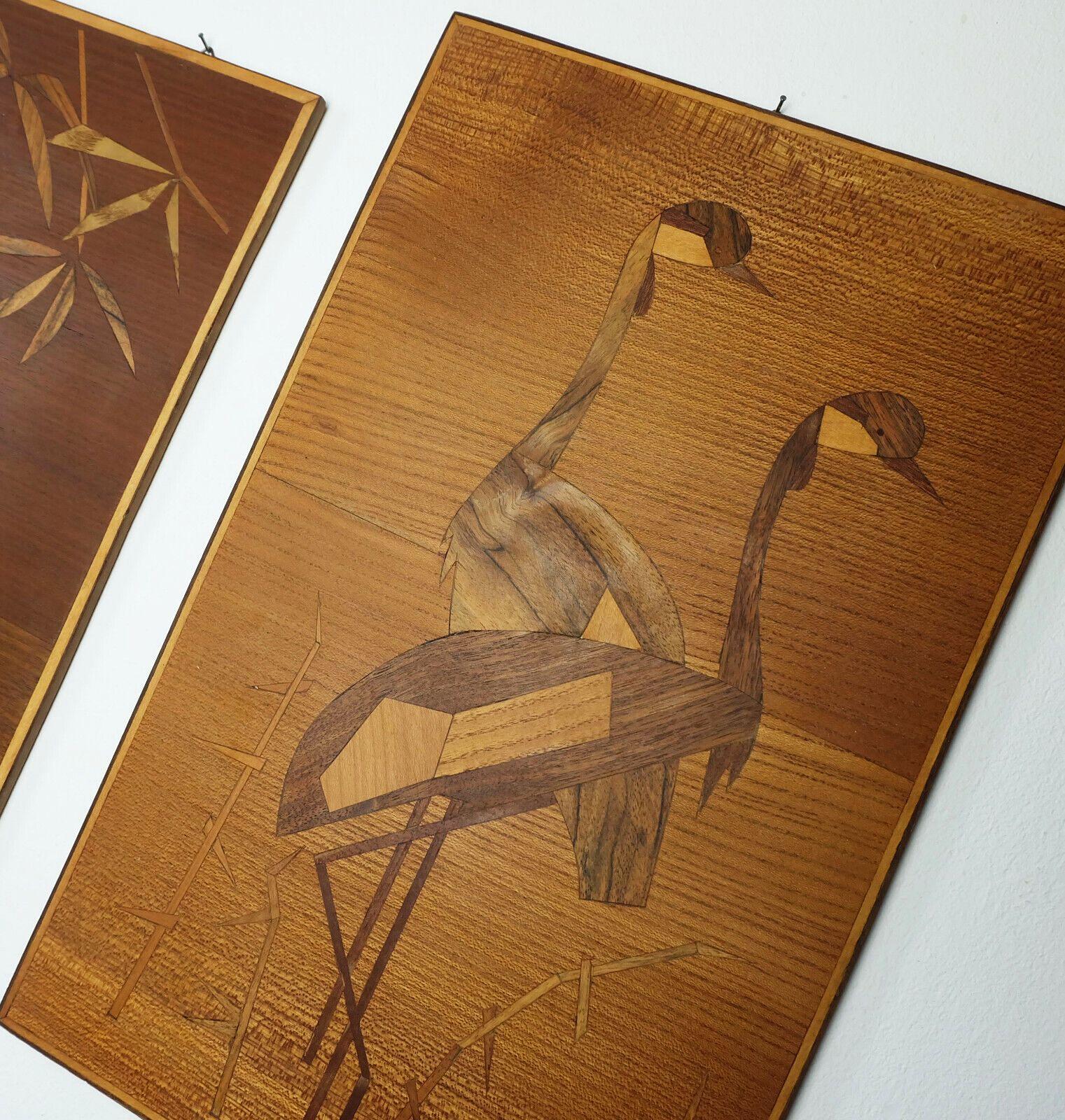 set of 3 mid century INTARSIA PICTURES birds 1950s 1960s For Sale 3