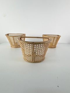 Satz von 3 italienischen Wandlampen aus Rattan und Bambus aus der Mitte des Jahrhunderts, 1960er Jahre